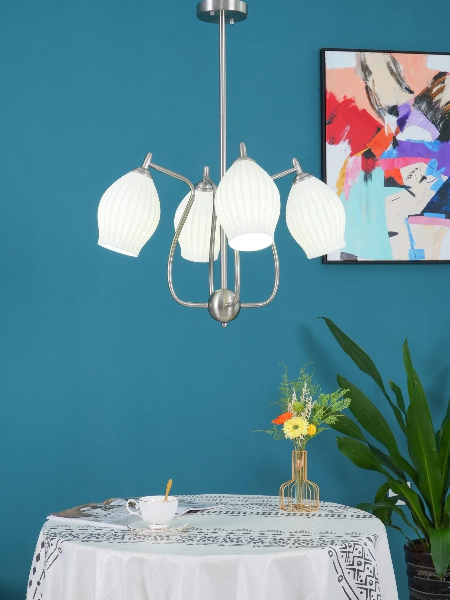Lustra Chandelier Ceramic Ribbed Sculptural Glass Elegant - Image 53