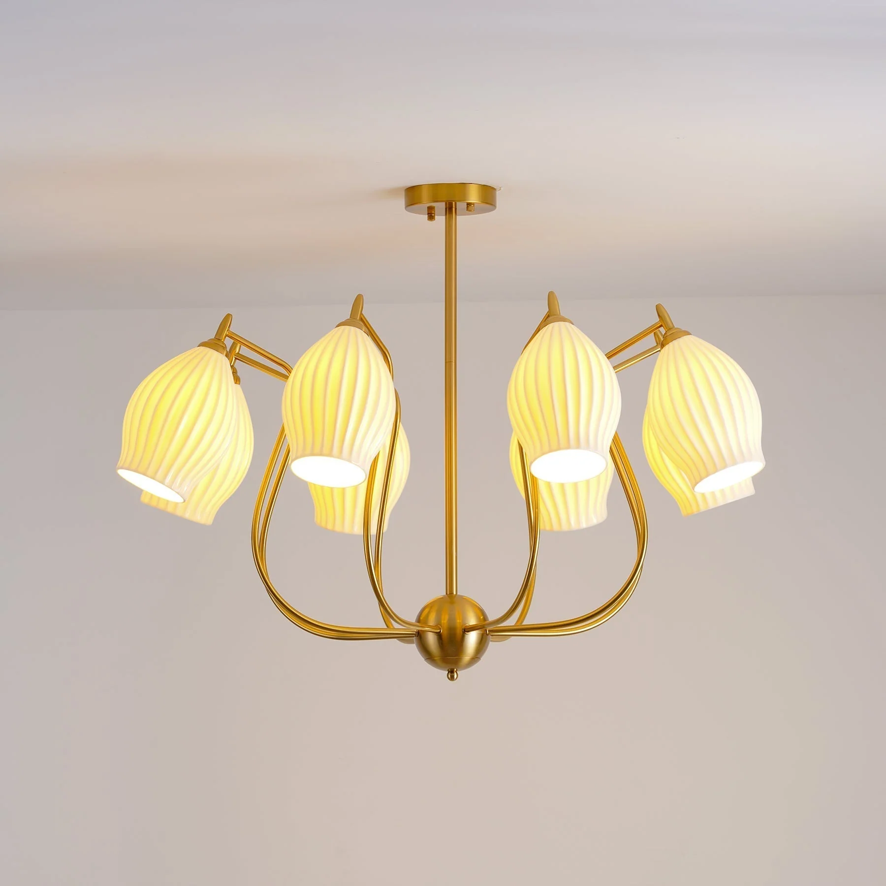Lustra Chandelier Ceramic Ribbed Sculptural Glass Elegant - Image 54