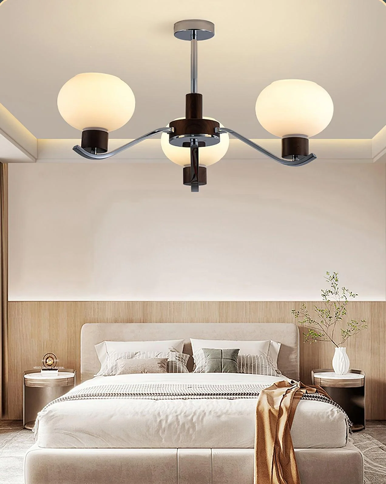 Lustra Chandelier Chrome Walnut Elegant - Image 24