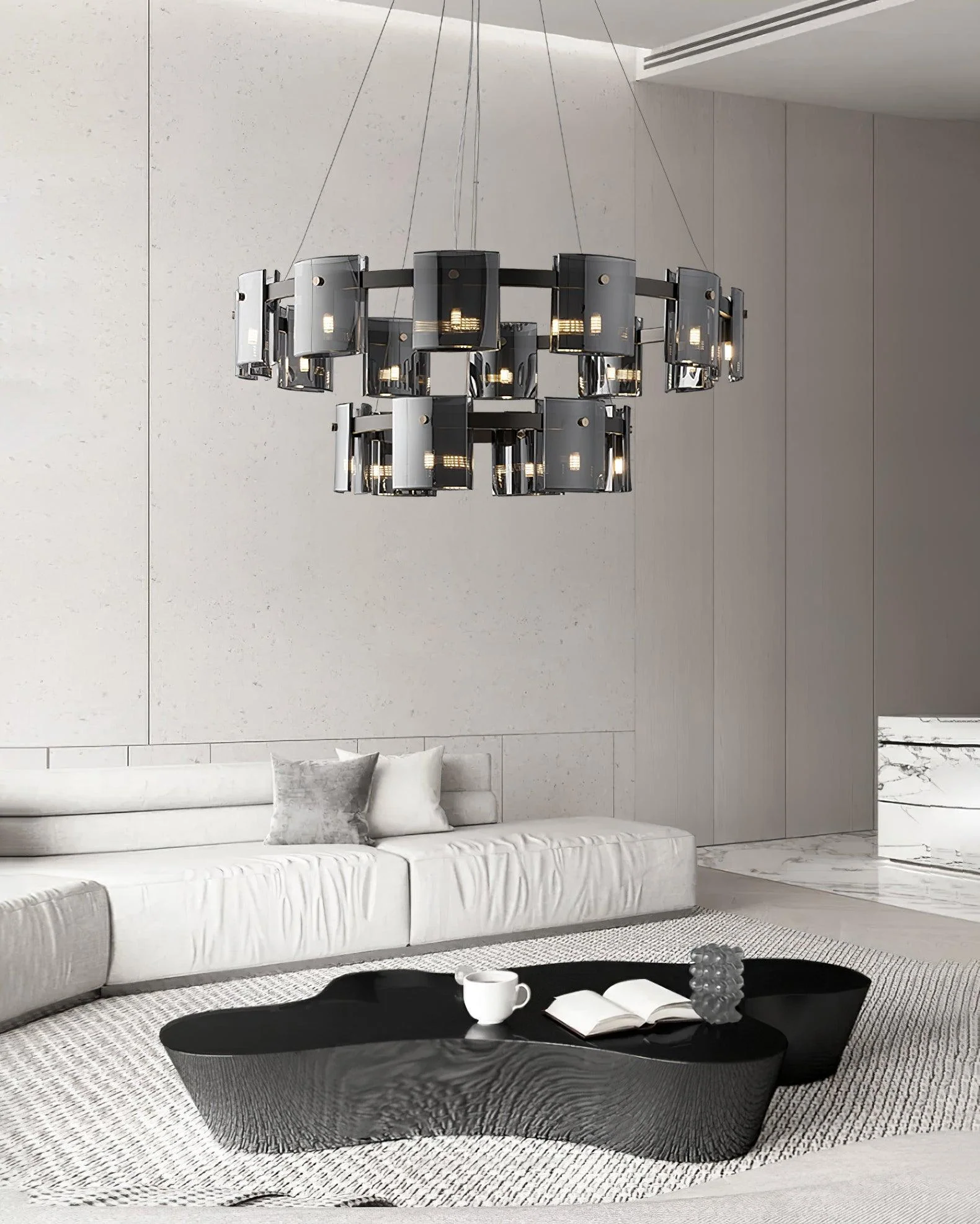 Lustra Chandelier Circular Glass Iron Arms - Image 12