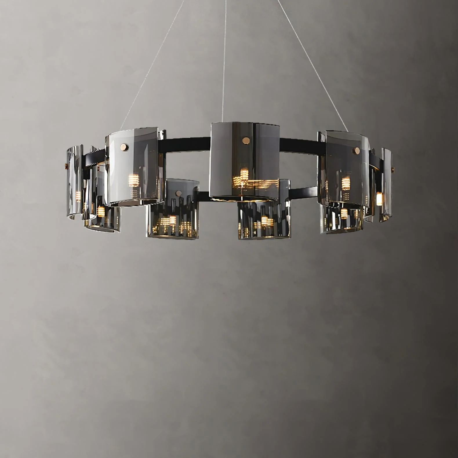 Lustra Chandelier Circular Glass Iron Arms - Image 14