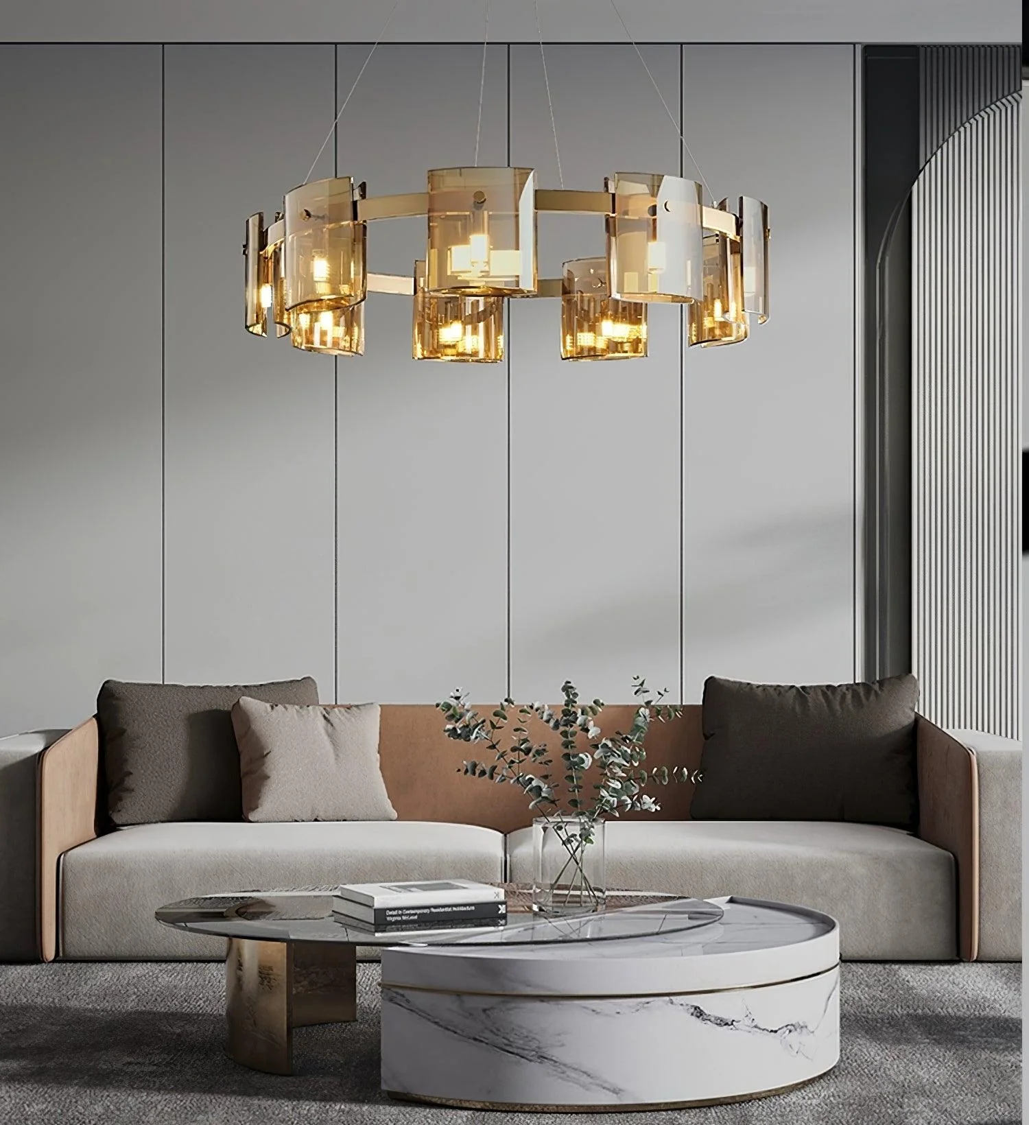 Lustra Chandelier Circular Glass Iron Arms - Image 16