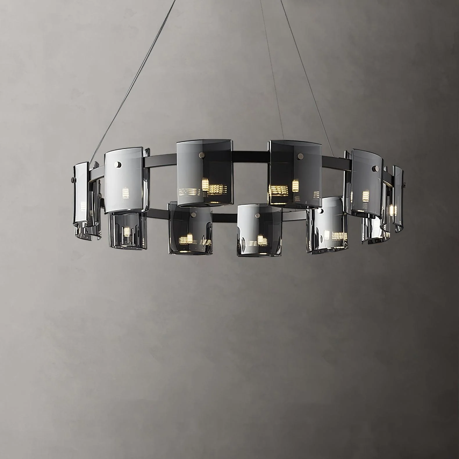 Lustra Chandelier Circular Glass Iron Arms - Image 17