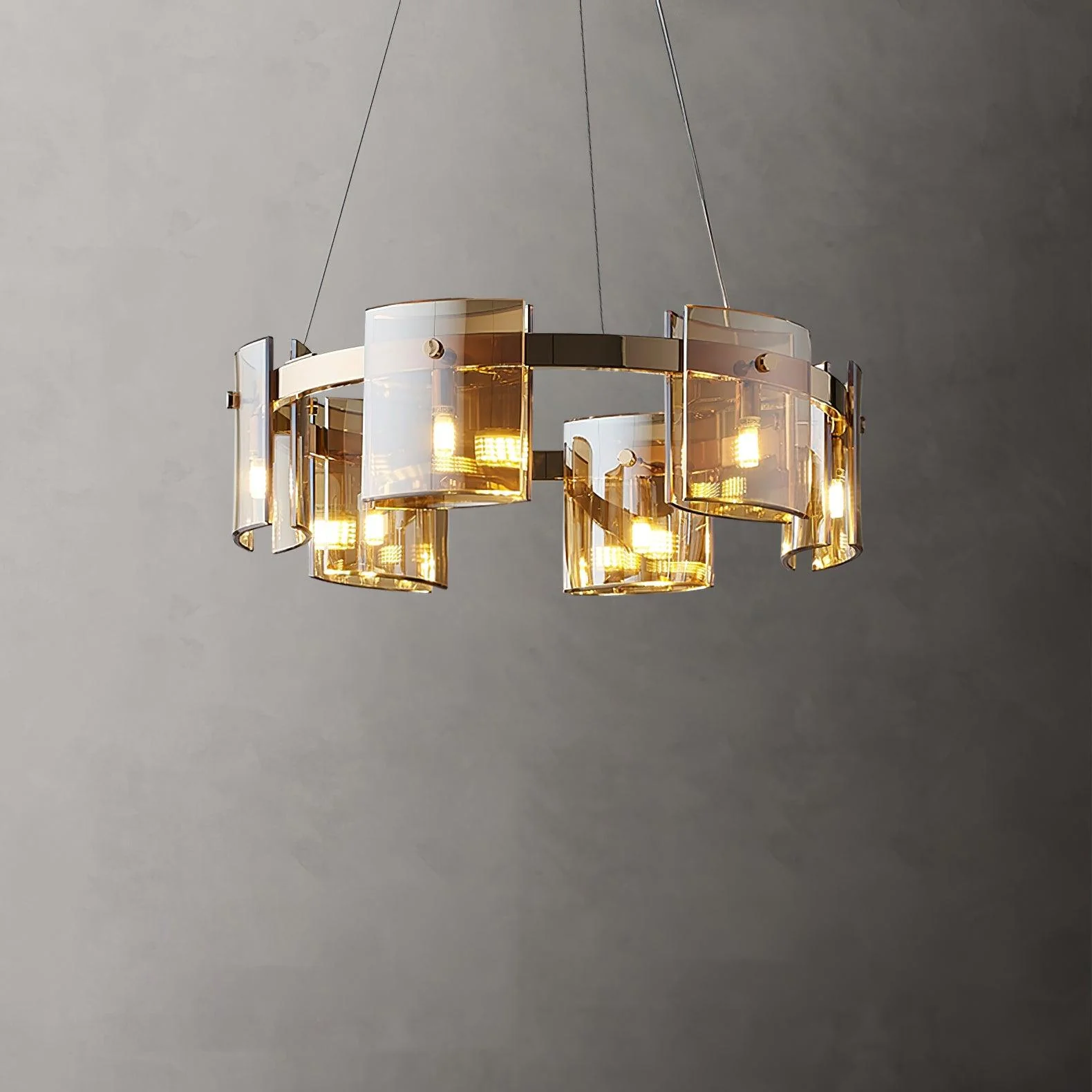 Lustra Chandelier Circular Glass Iron Arms - Image 2