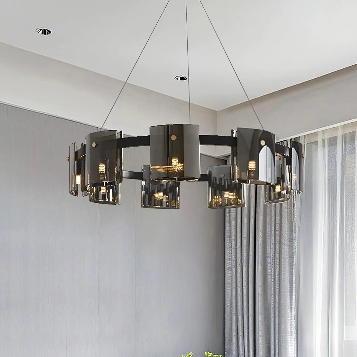 Lustra Chandelier Circular Glass Iron Arms - Image 21