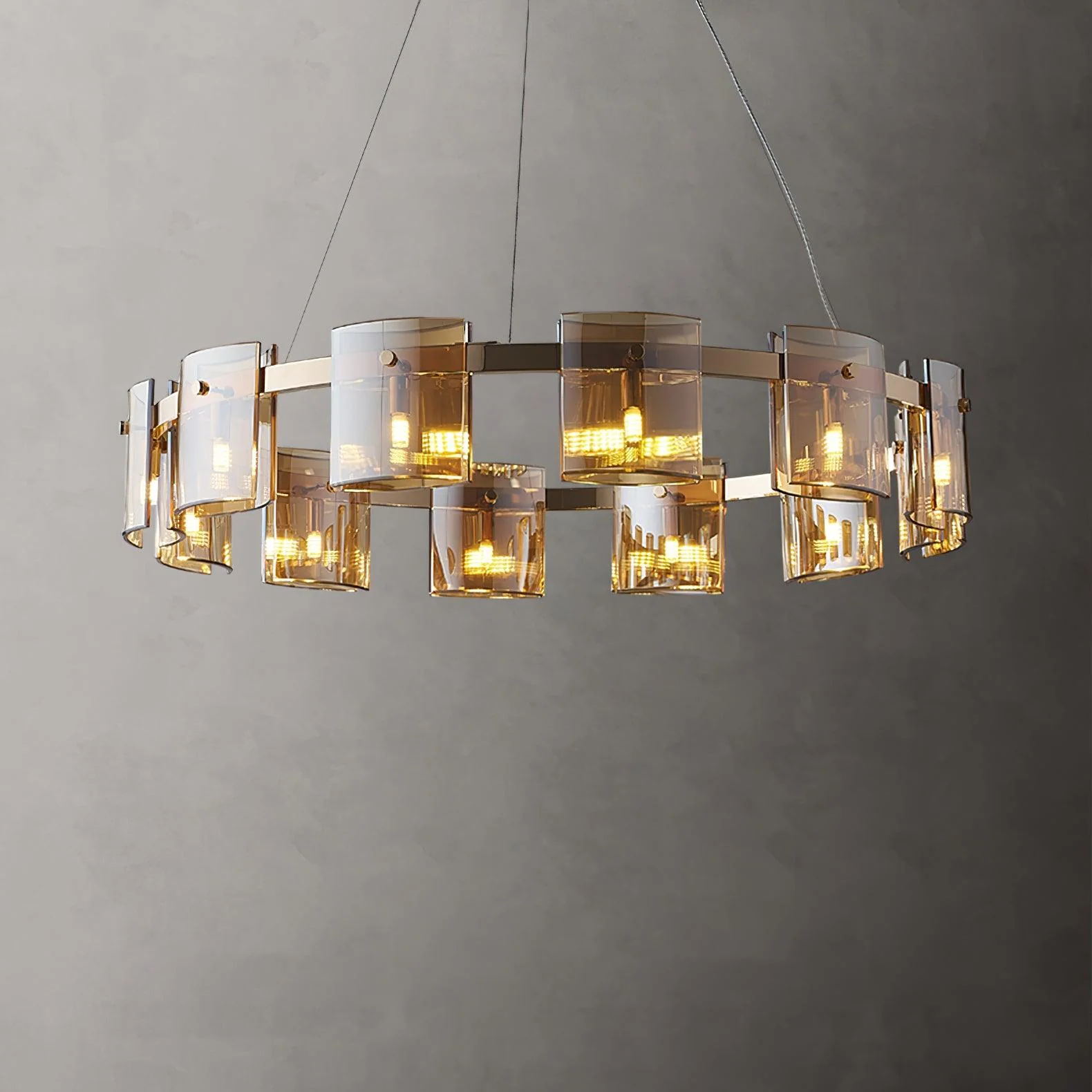 Lustra Chandelier Circular Glass Iron Arms - Image 24