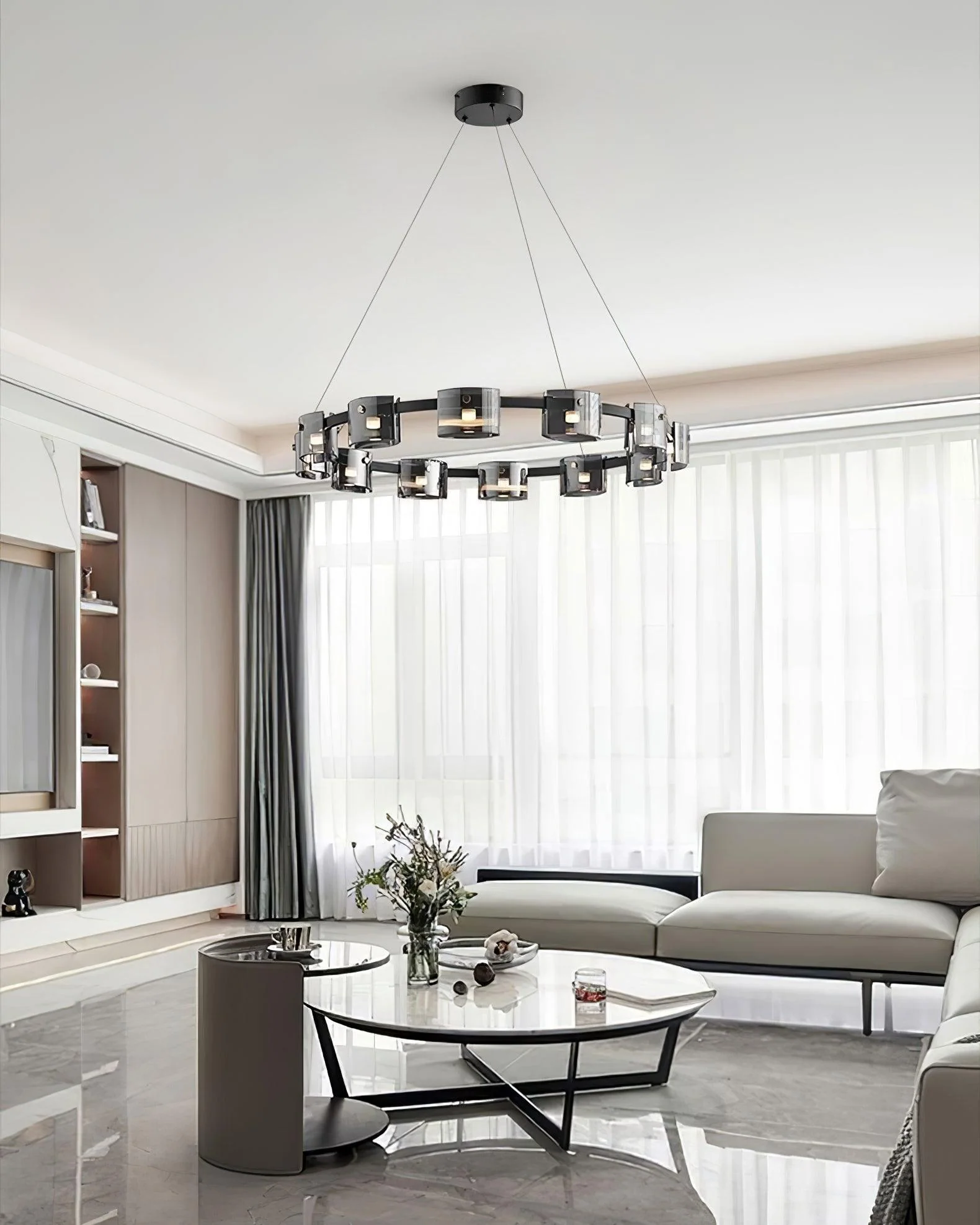 Lustra Chandelier Circular Glass Iron Arms - Image 25