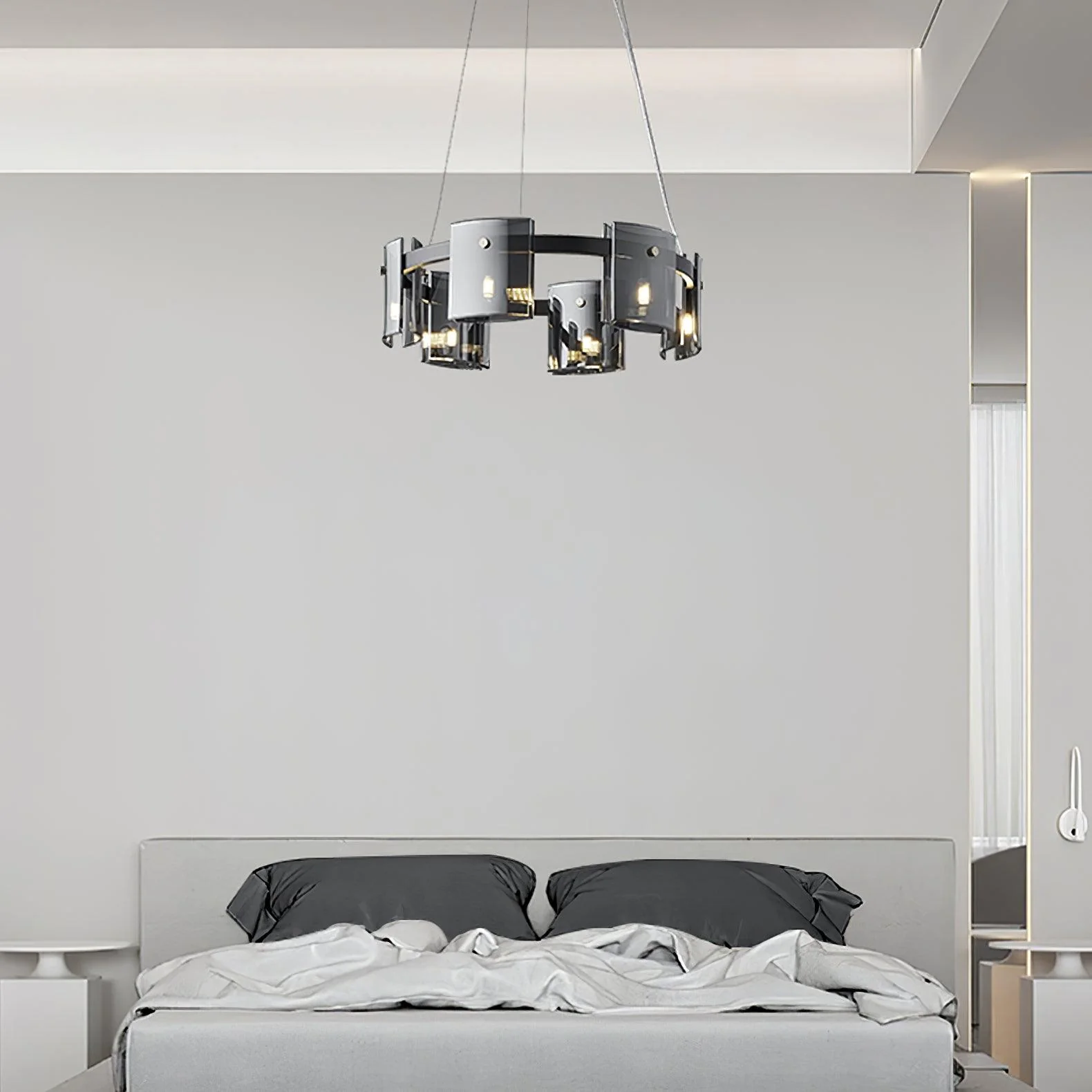 Lustra Chandelier Circular Glass Iron Arms - Image 26