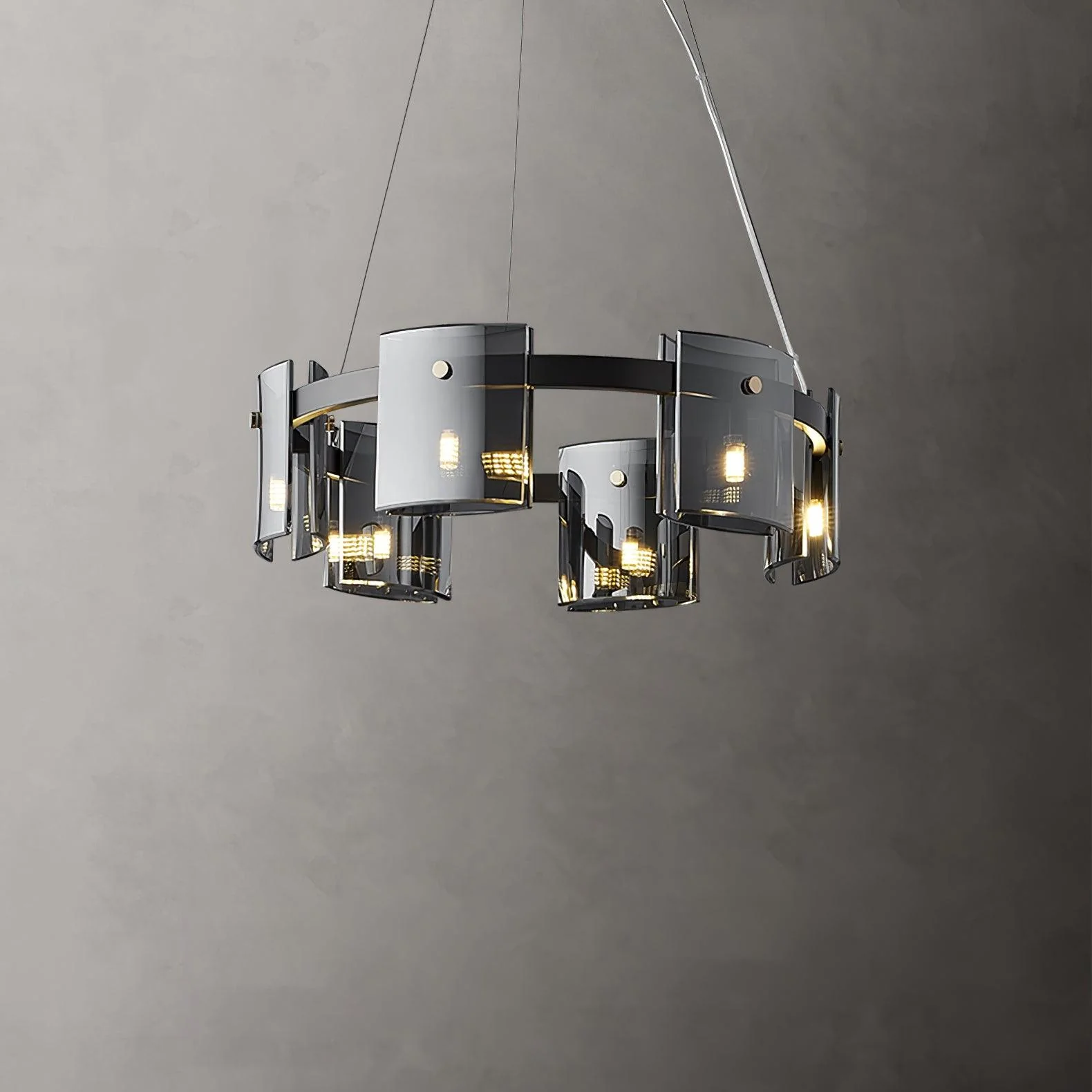 Lustra Chandelier Circular Glass Iron Arms - Image 29