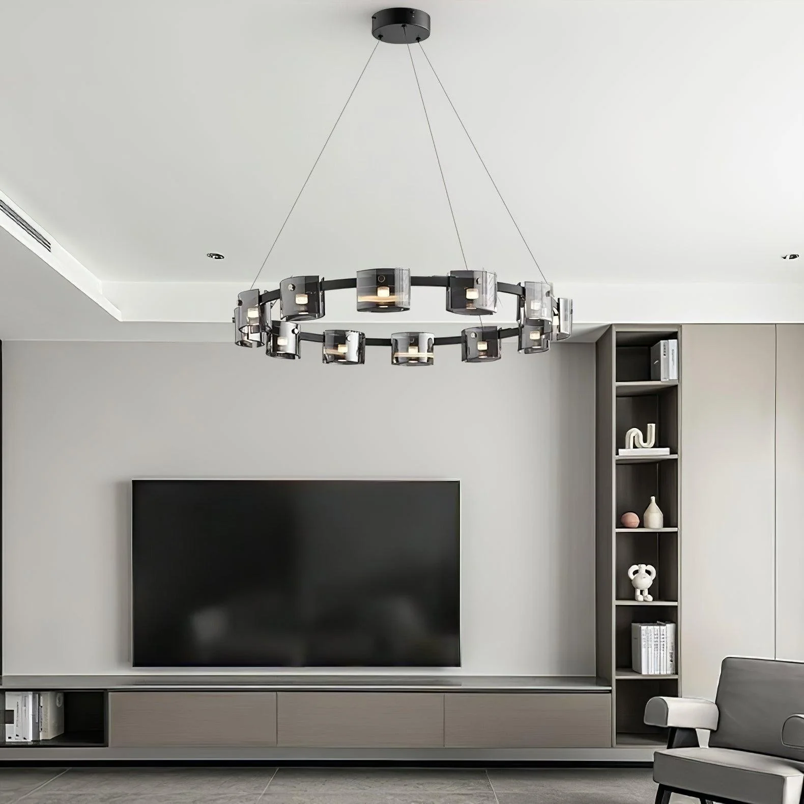 Lustra Chandelier Circular Glass Iron Arms - Image 3
