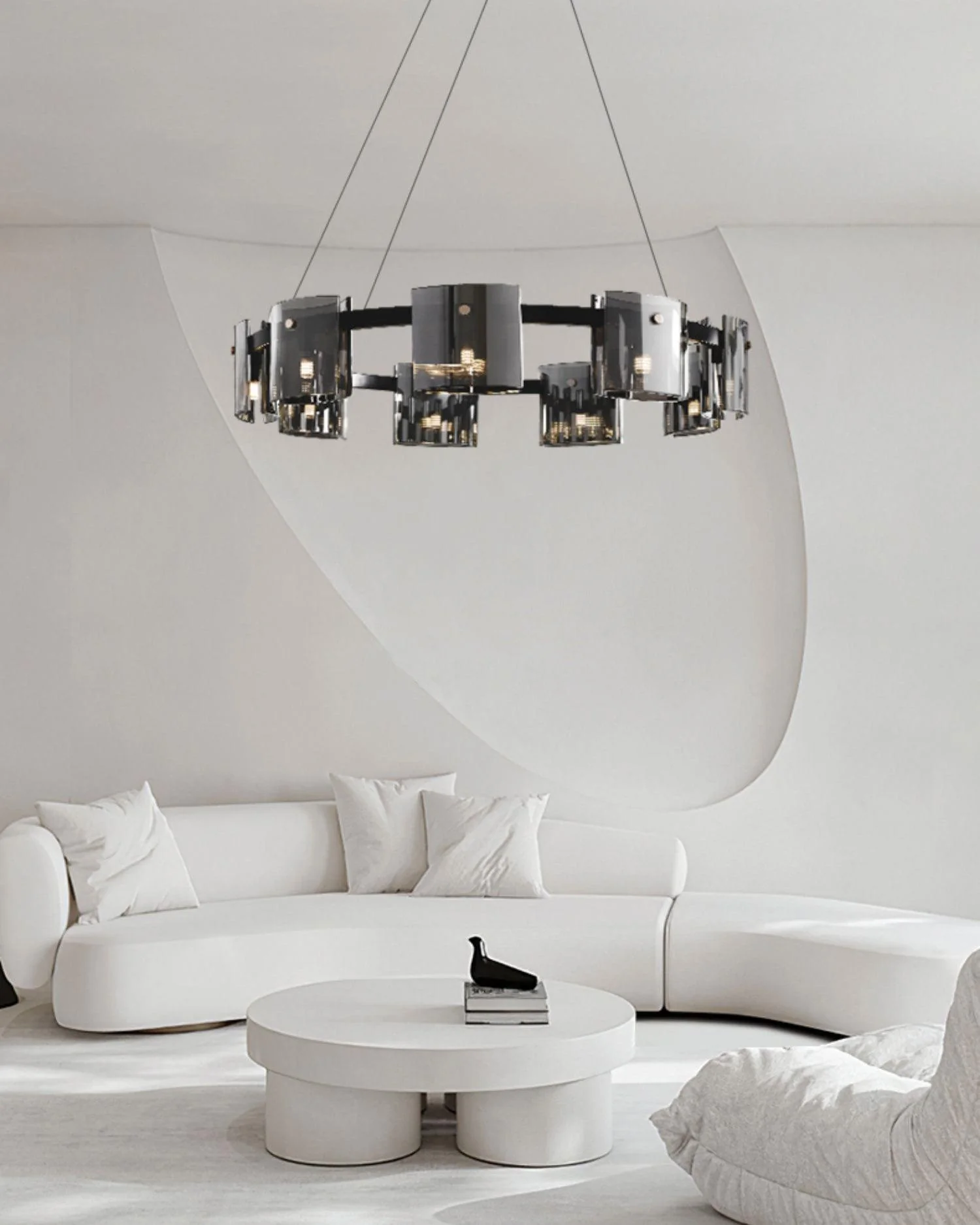 Lustra Chandelier Circular Glass Iron Arms - Image 32