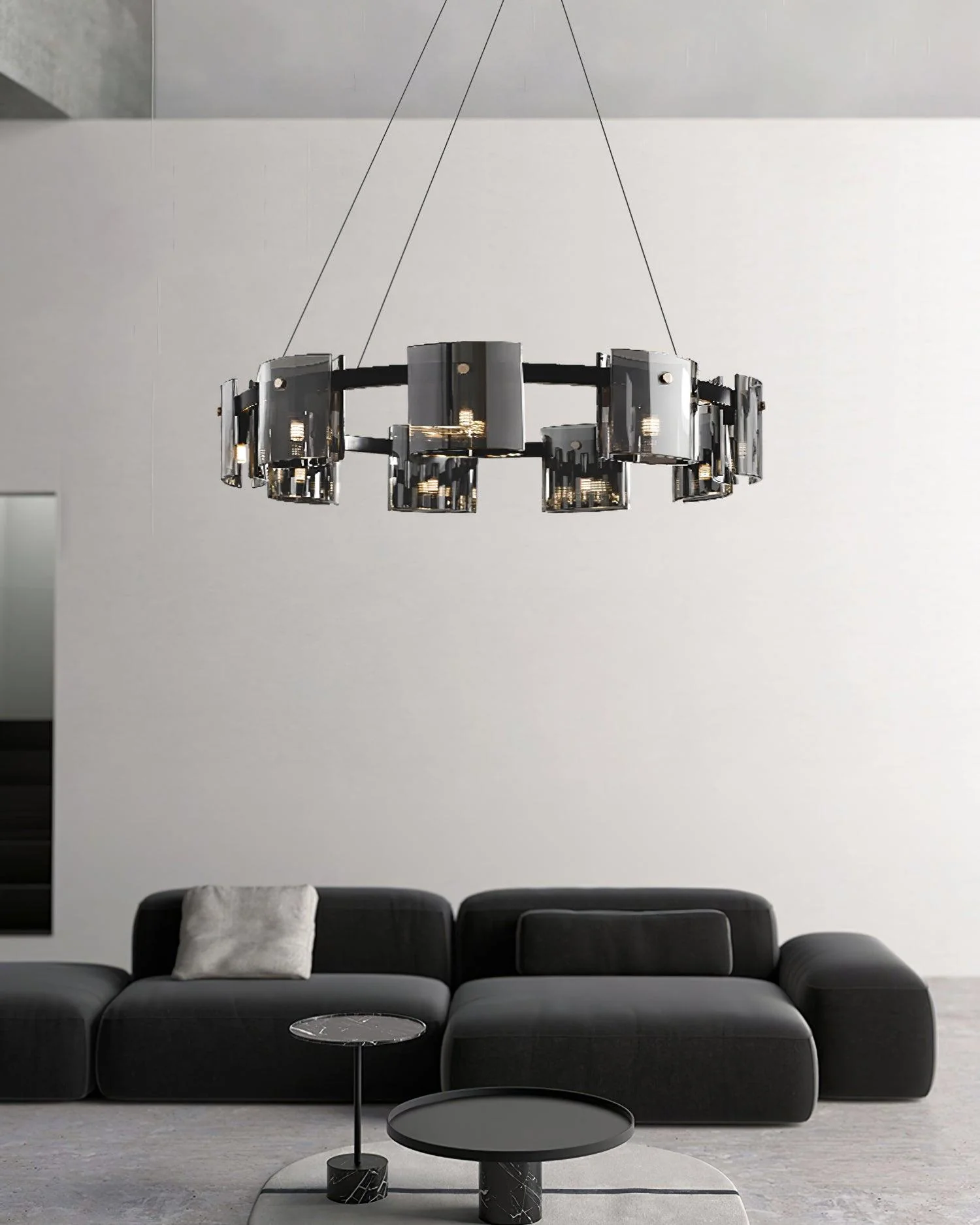 Lustra Chandelier Circular Glass Iron Arms - Image 33