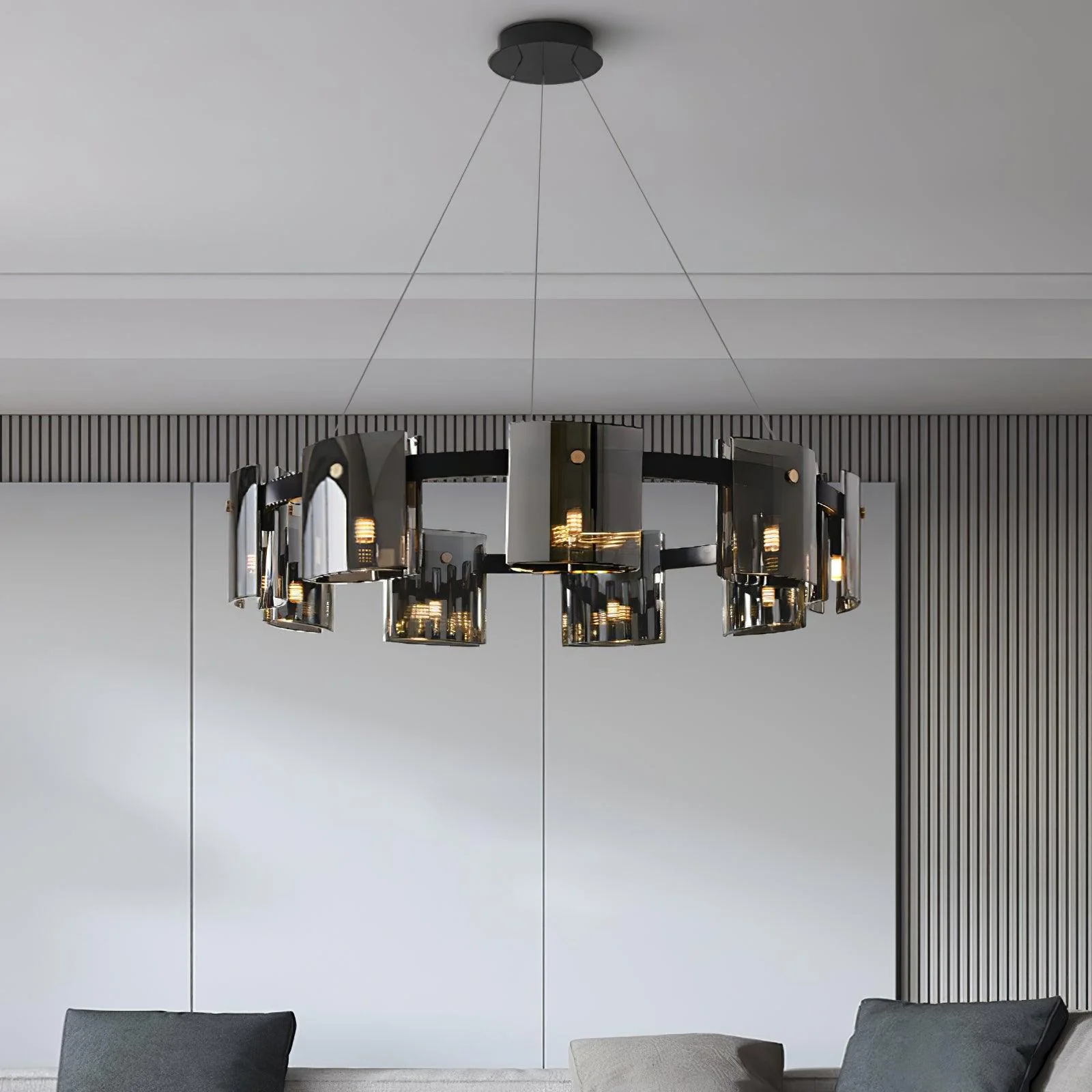Lustra Chandelier Circular Glass Iron Arms - Image 4