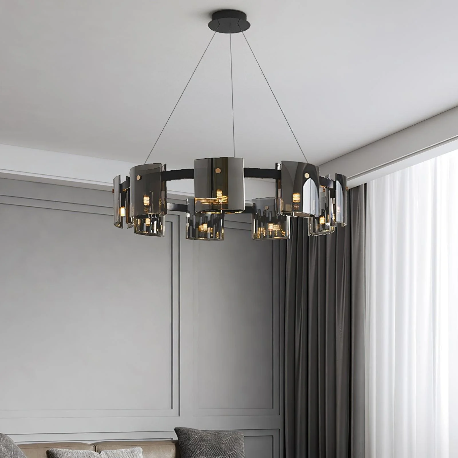 Lustra Chandelier Circular Glass Iron Arms - Image 5