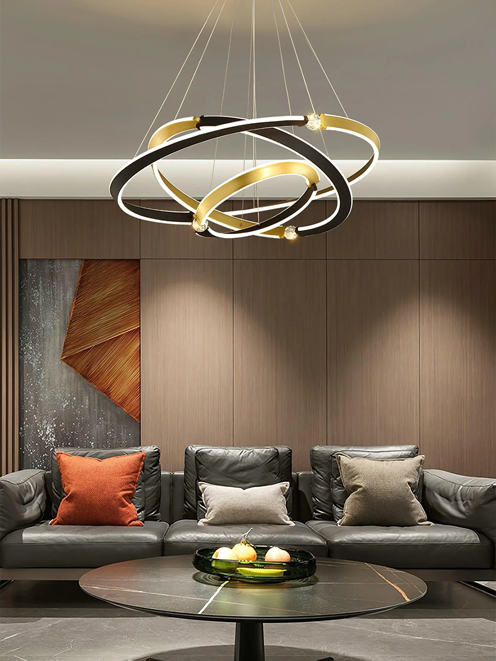 Lustra Chandelier Crystal Black Gold Dining LED - Image 12