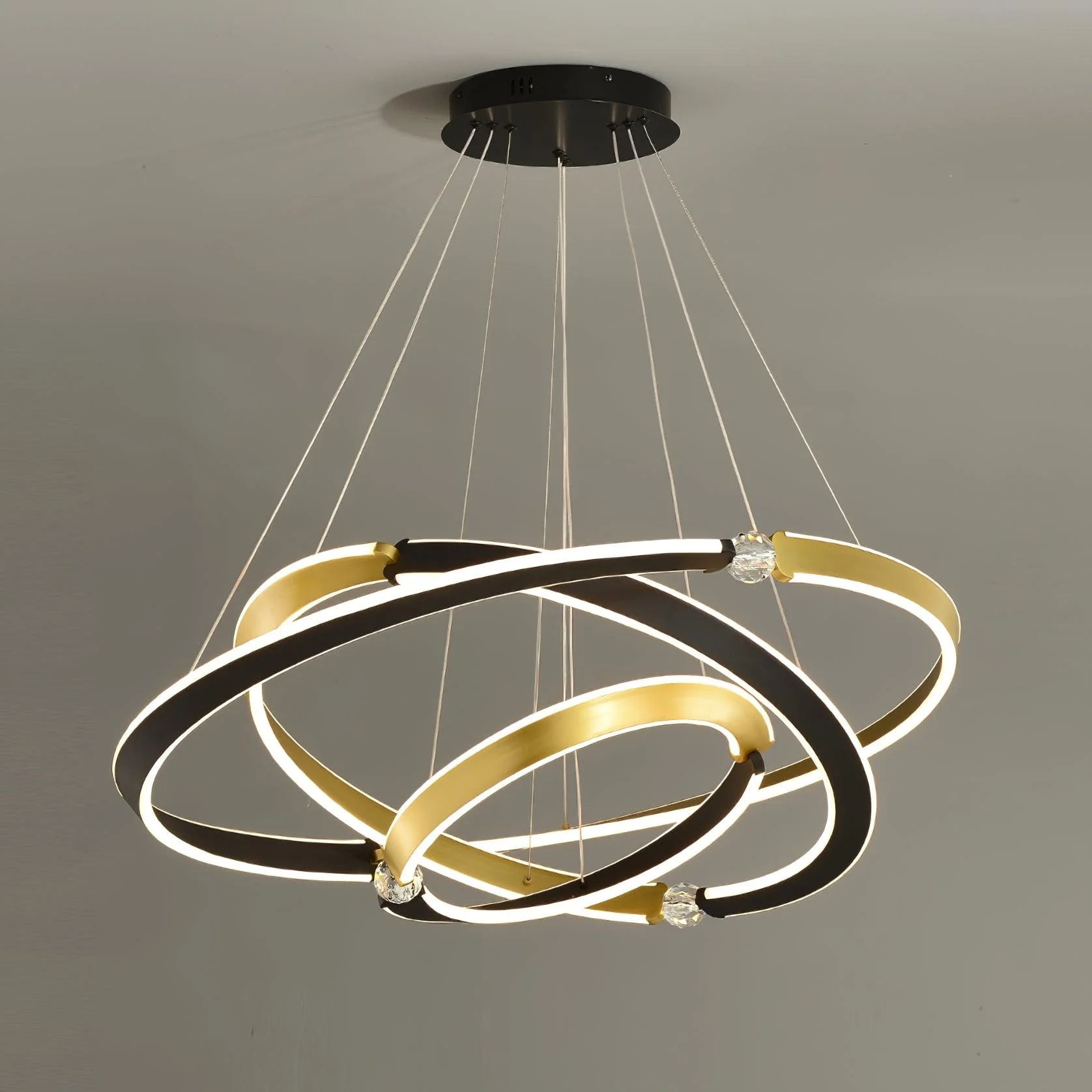 Lustra Chandelier Crystal Black Gold Dining LED - Image 18