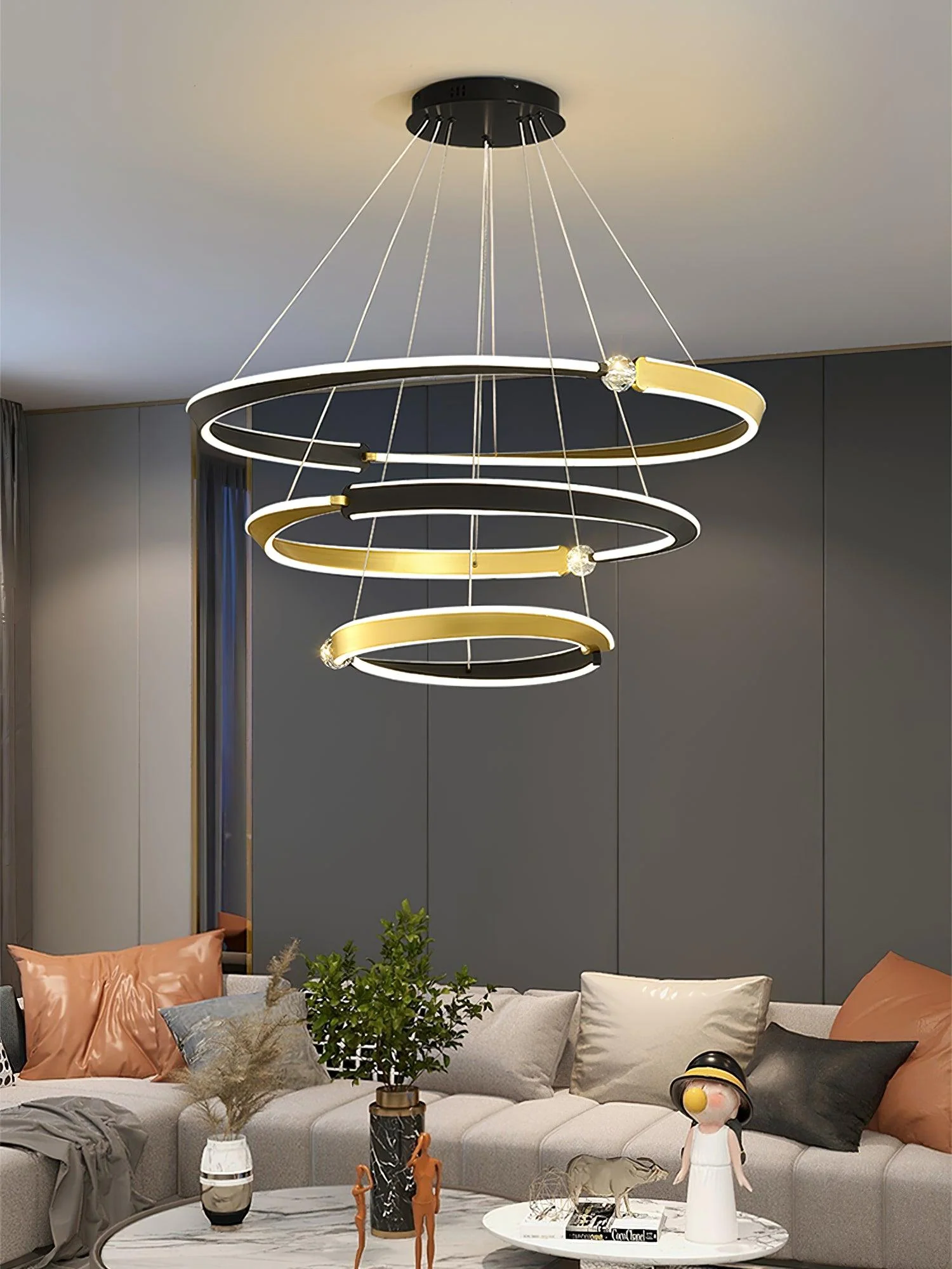 Lustra Chandelier Crystal Black Gold Dining LED - Image 21