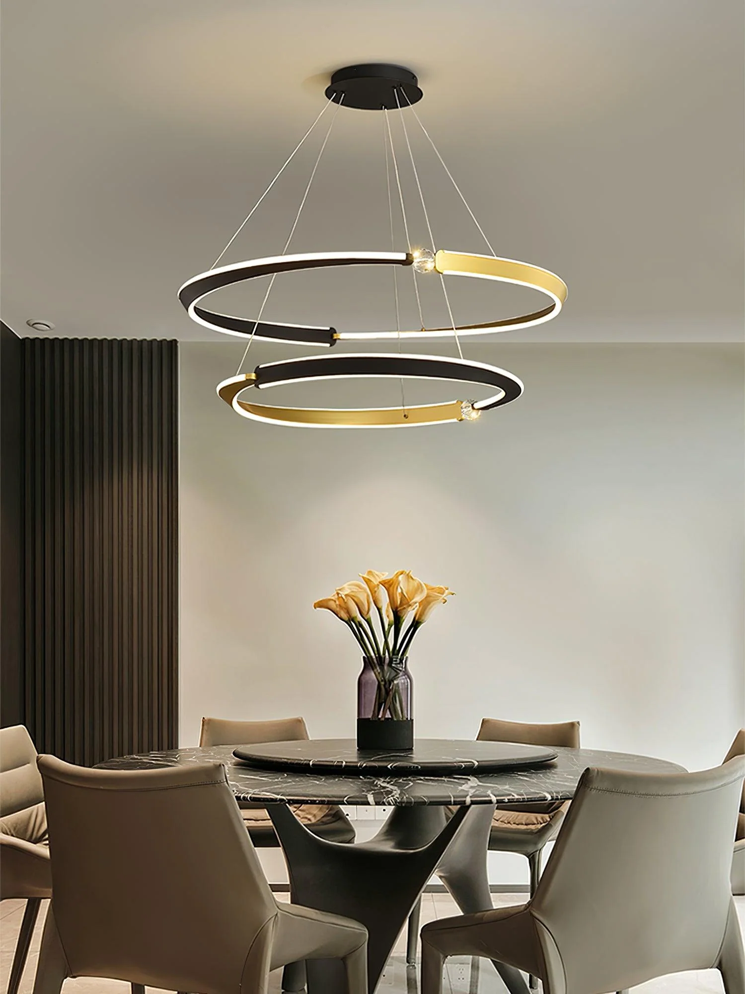 Lustra Chandelier Crystal Black Gold Dining LED - Image 22