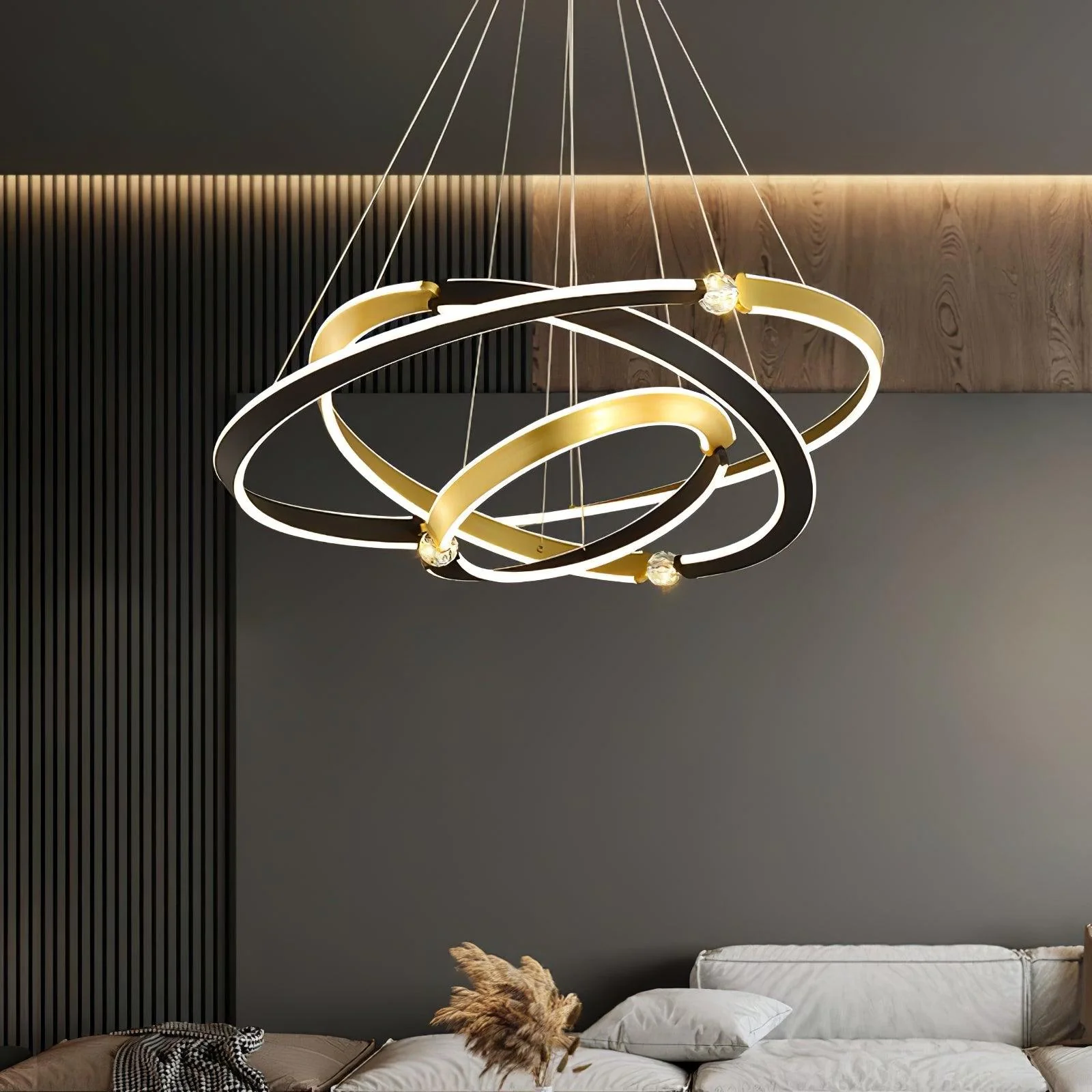 Lustra Chandelier Crystal Black Gold Dining LED - Image 23