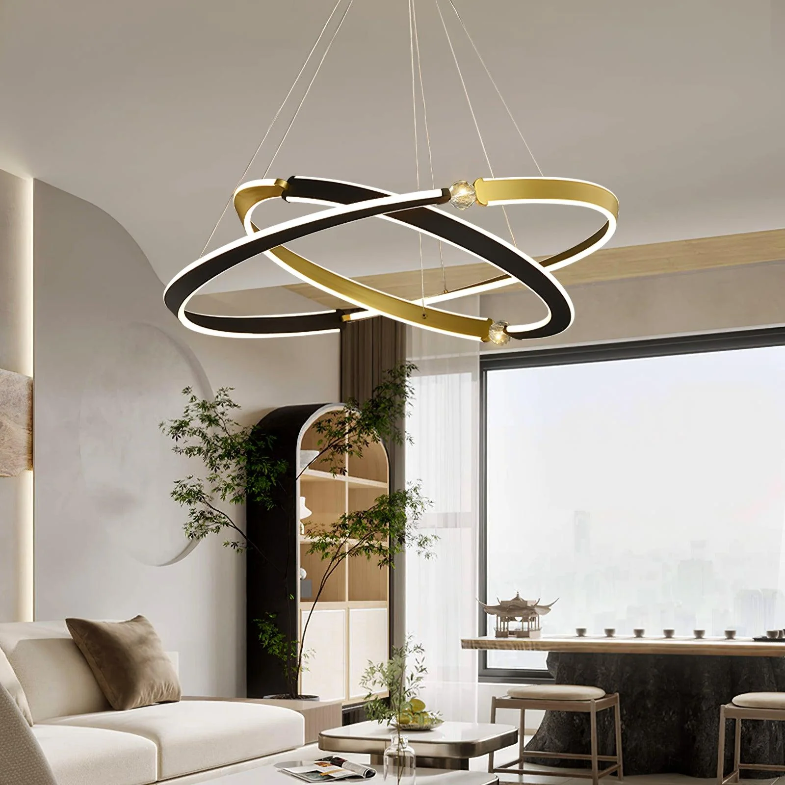 Lustra Chandelier Crystal Black Gold Dining LED - Image 25