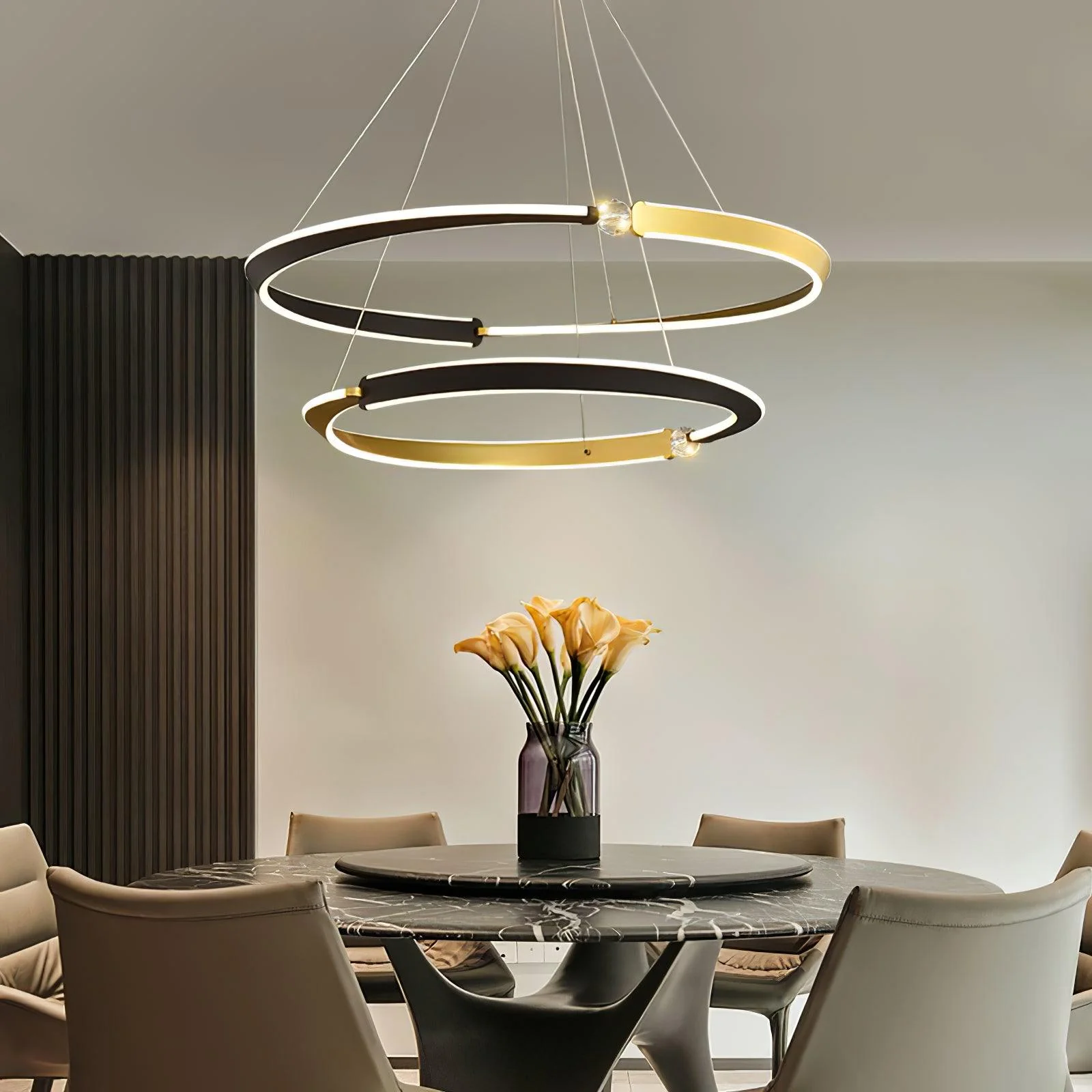 Lustra Chandelier Crystal Black Gold Dining LED - Image 27