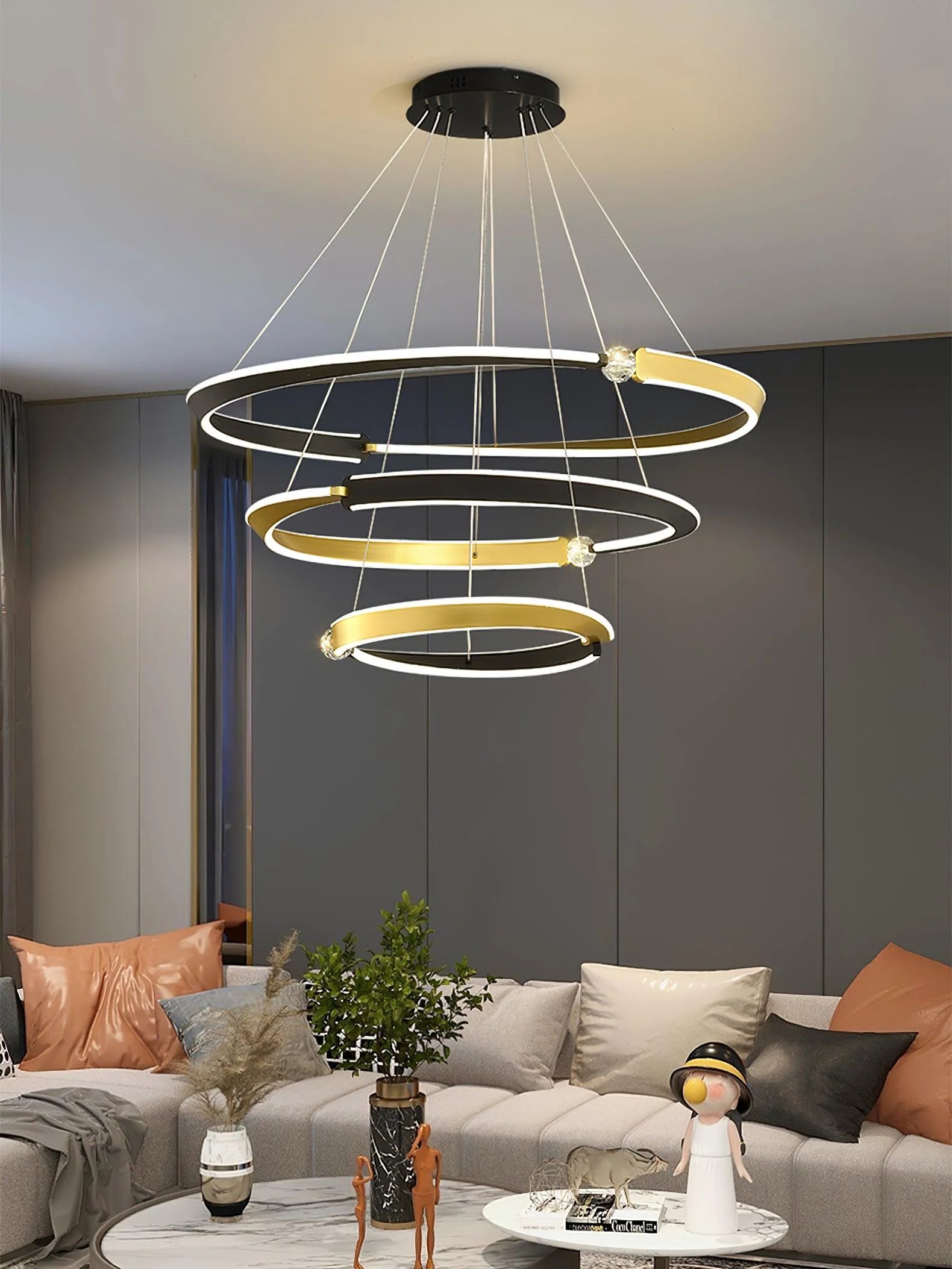 Lustra Chandelier Crystal Black Gold Dining LED - Image 28