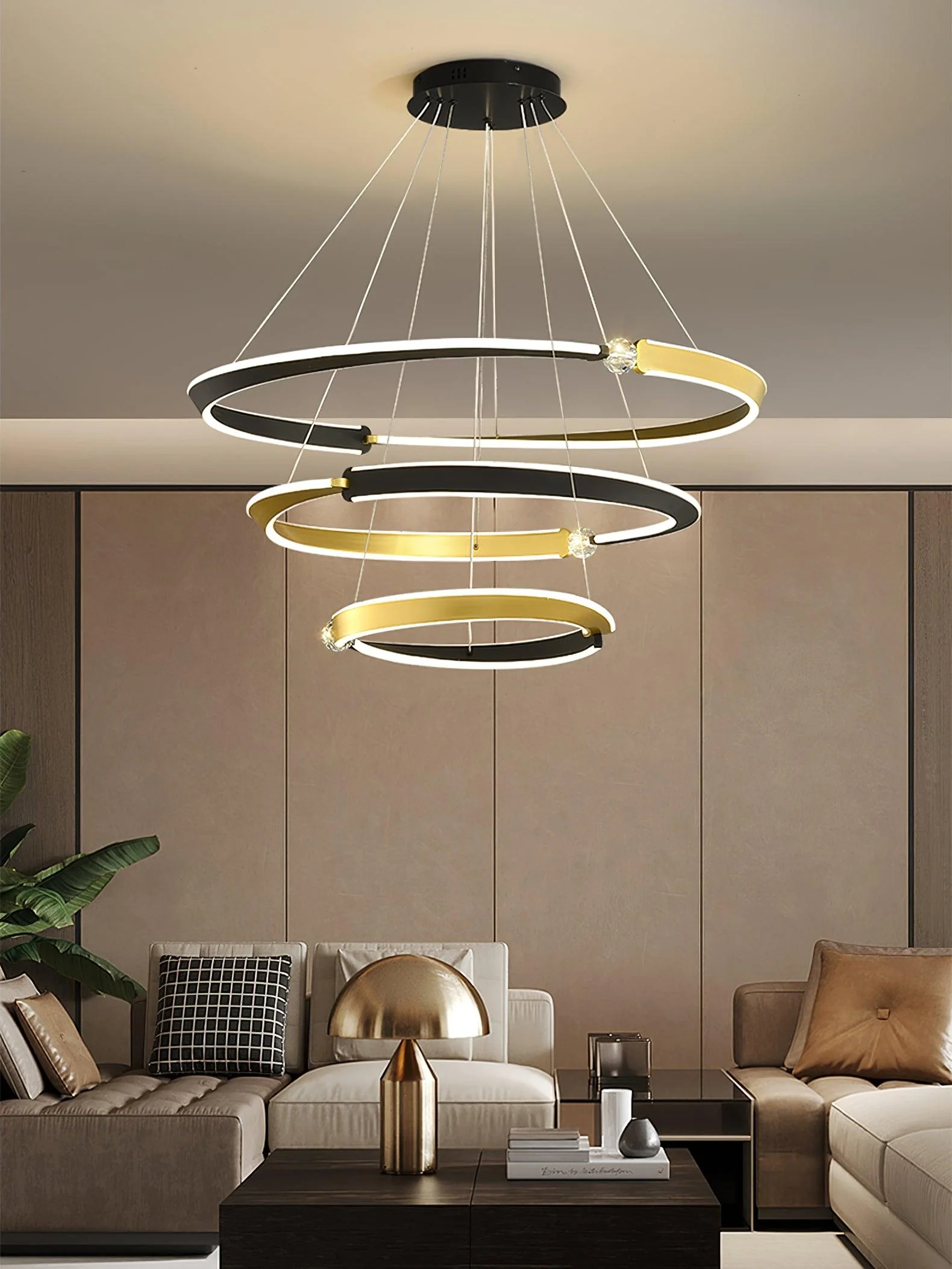 Lustra Chandelier Crystal Black Gold Dining LED - Image 29