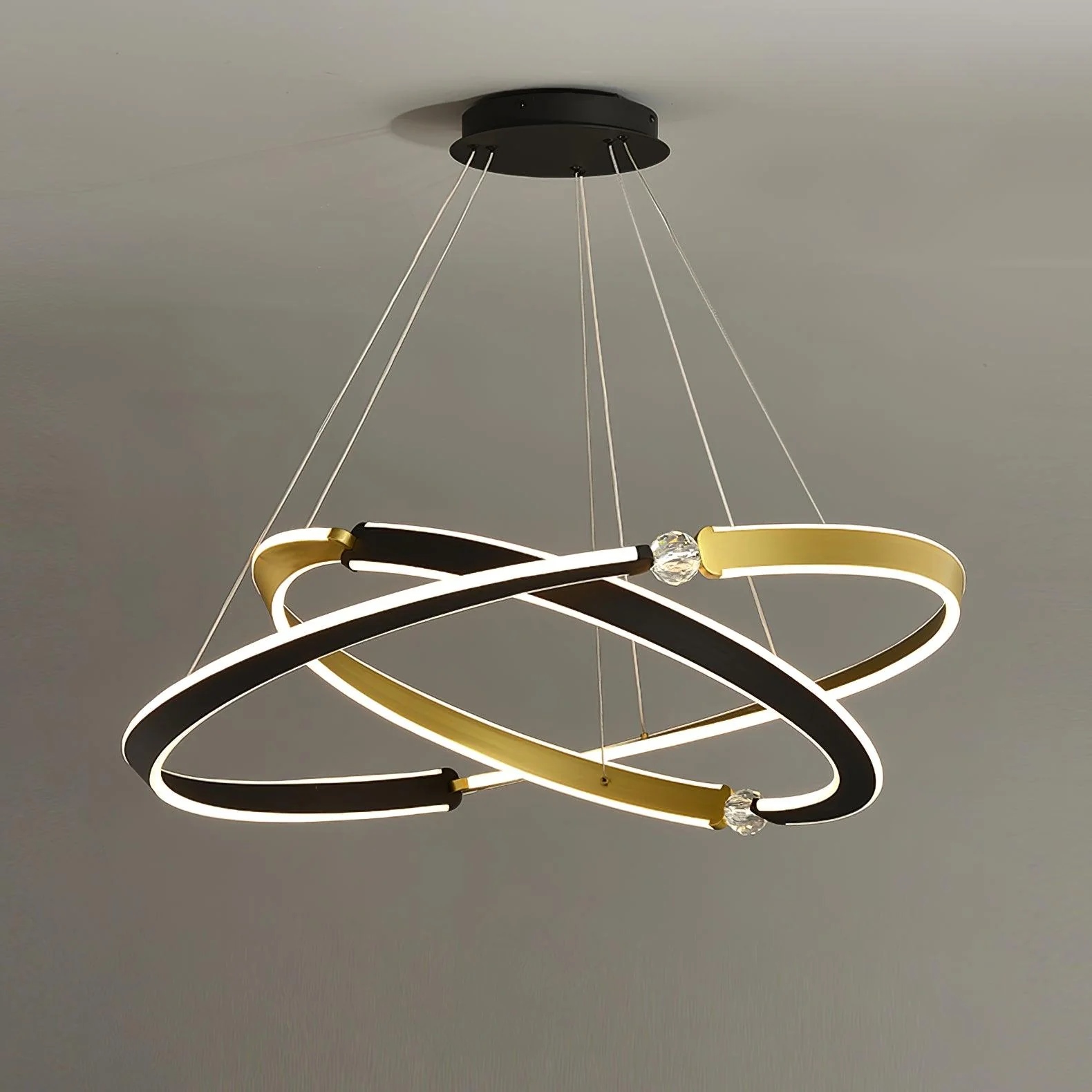 Lustra Chandelier Crystal Black Gold Dining LED - Image 7