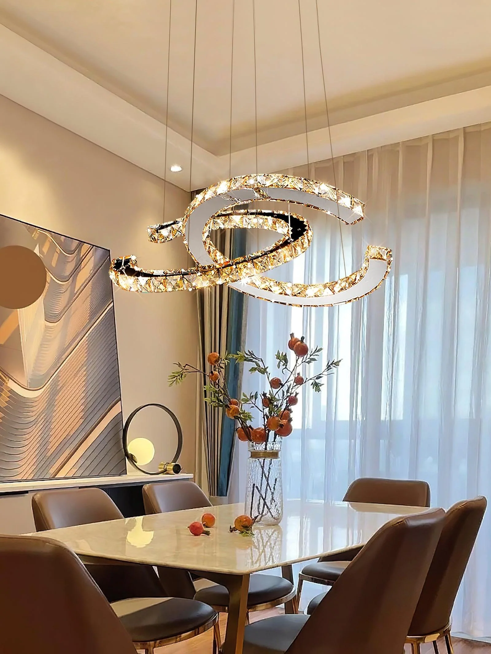 Lustra Chandelier Crystal Double C Modern Silver 2-Ring - Image 29