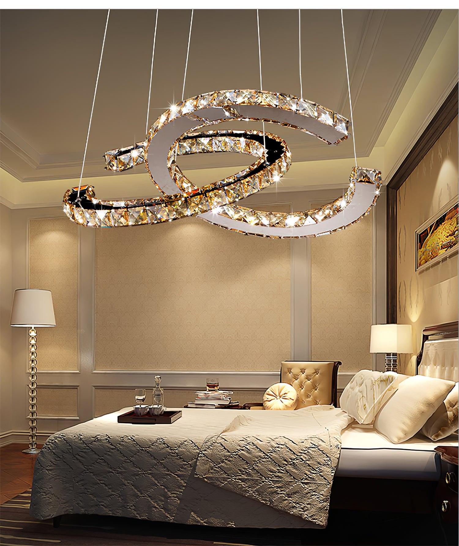 Lustra Chandelier Crystal Double C Modern Silver 2-Ring - Image 30