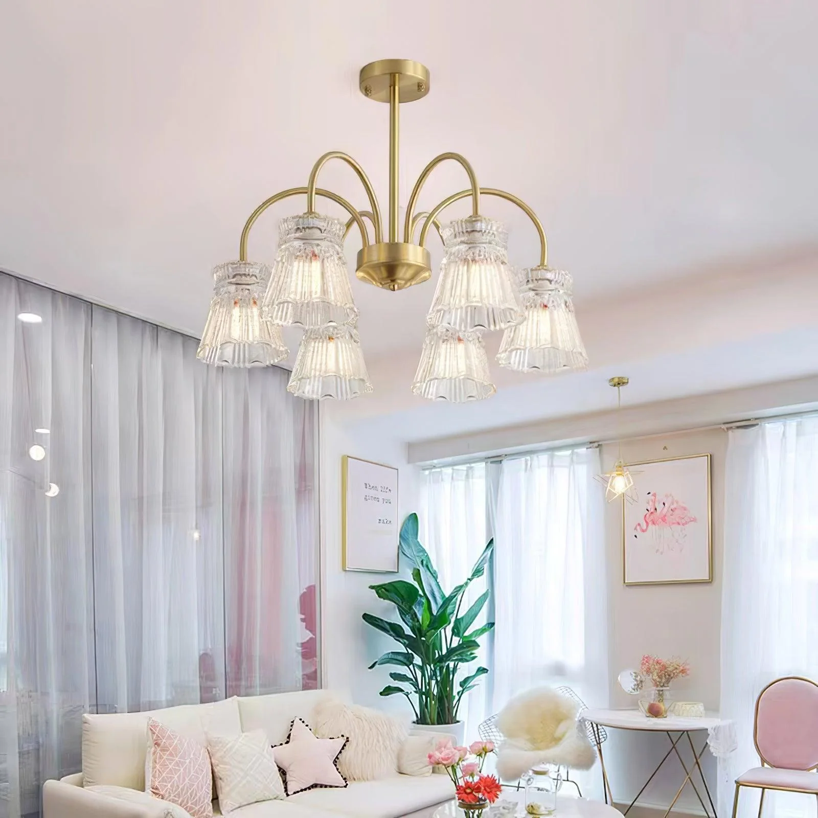Lustra Chandelier Crystal Glass Gold Midcentury - Image 11