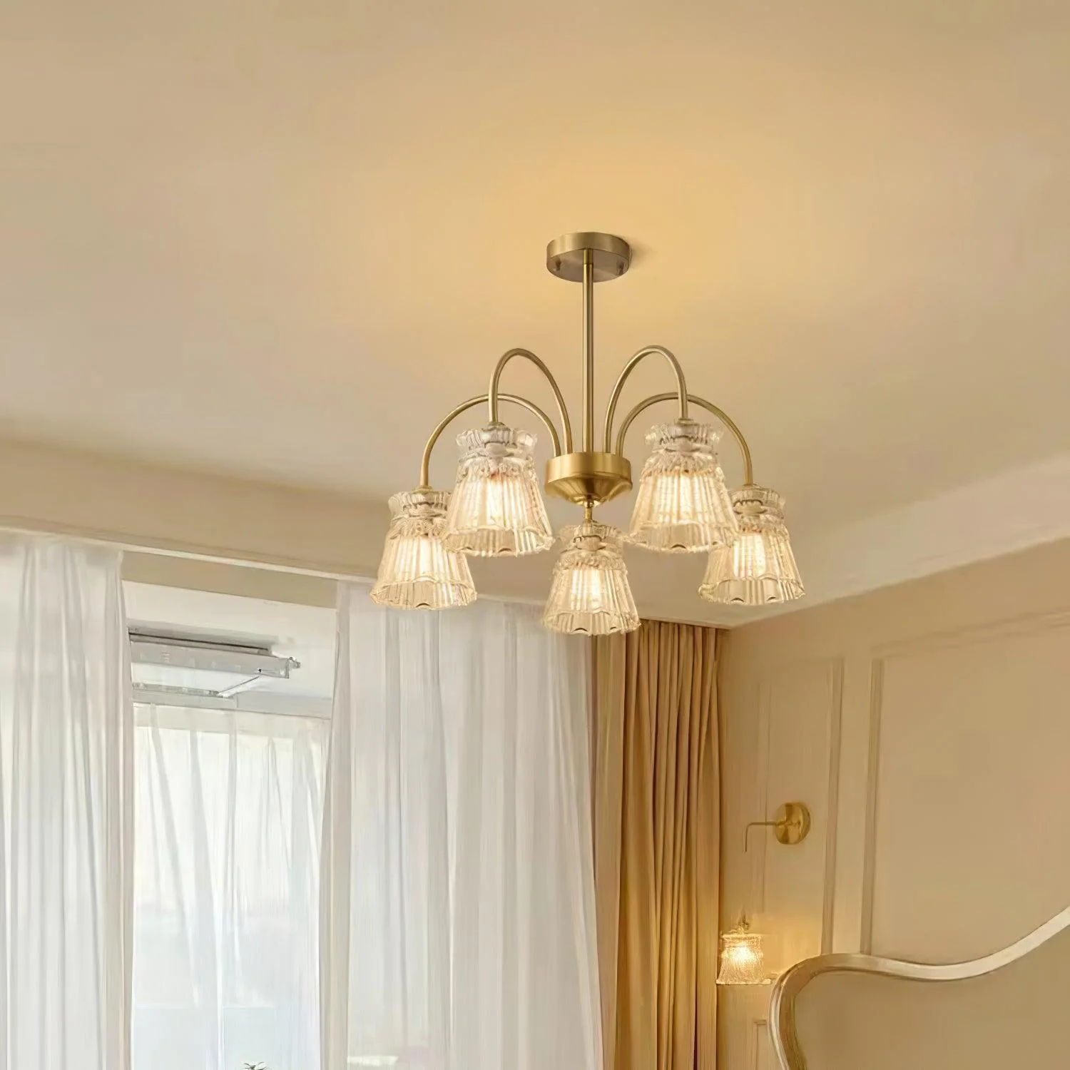 Lustra Chandelier Crystal Glass Gold Midcentury - Image 15