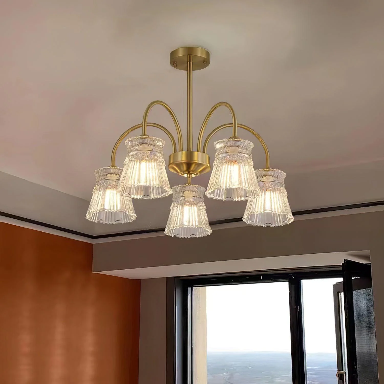 Lustra Chandelier Crystal Glass Gold Midcentury - Image 16