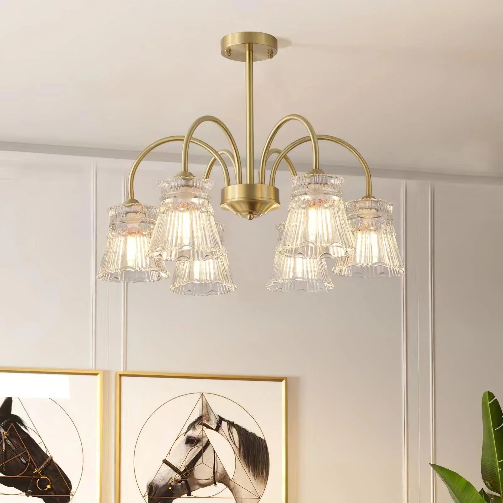 Lustra Chandelier Crystal Glass Gold Midcentury - Image 9