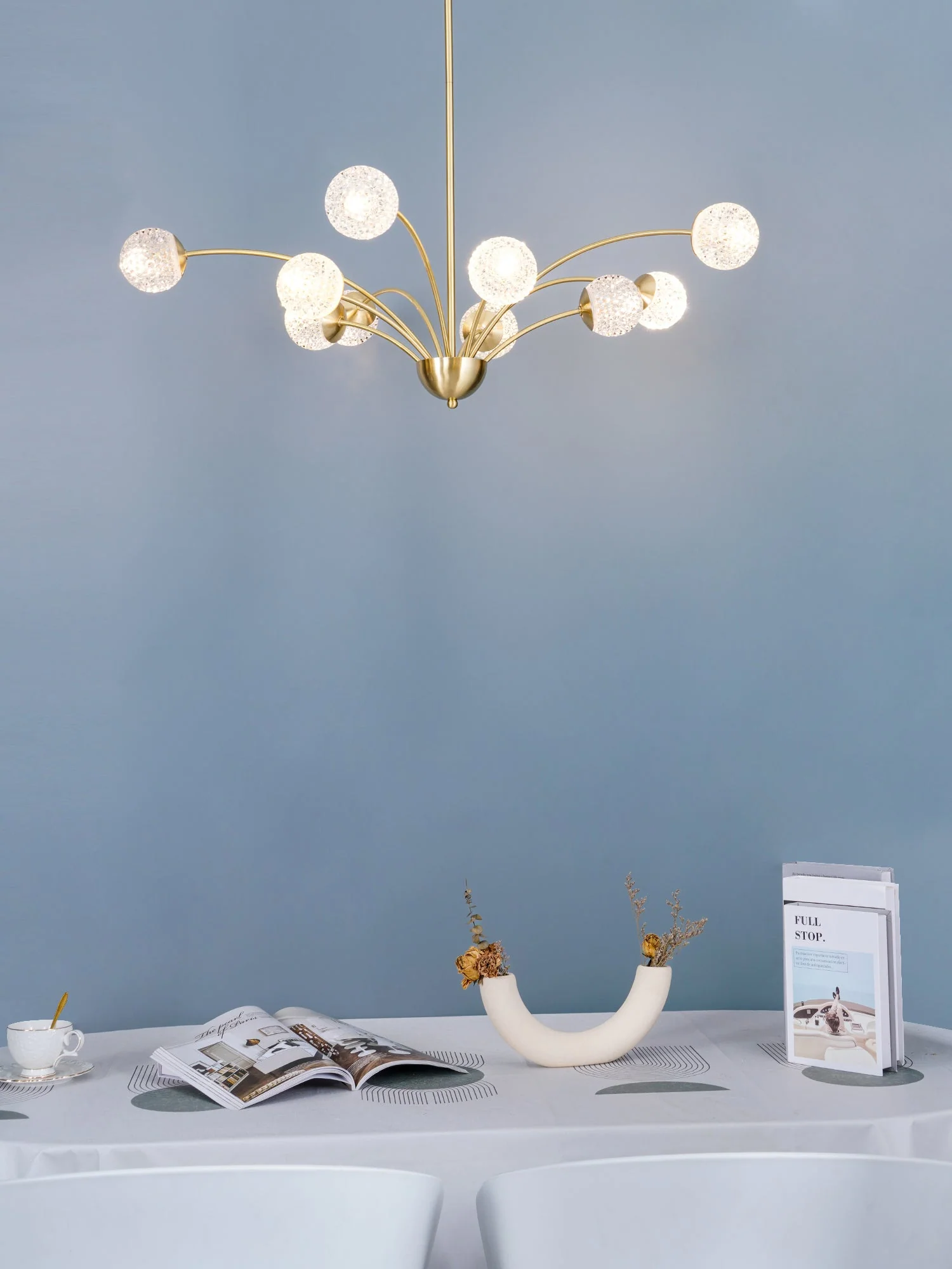 Lustra Chandelier Curved Arms Brass - Image 12