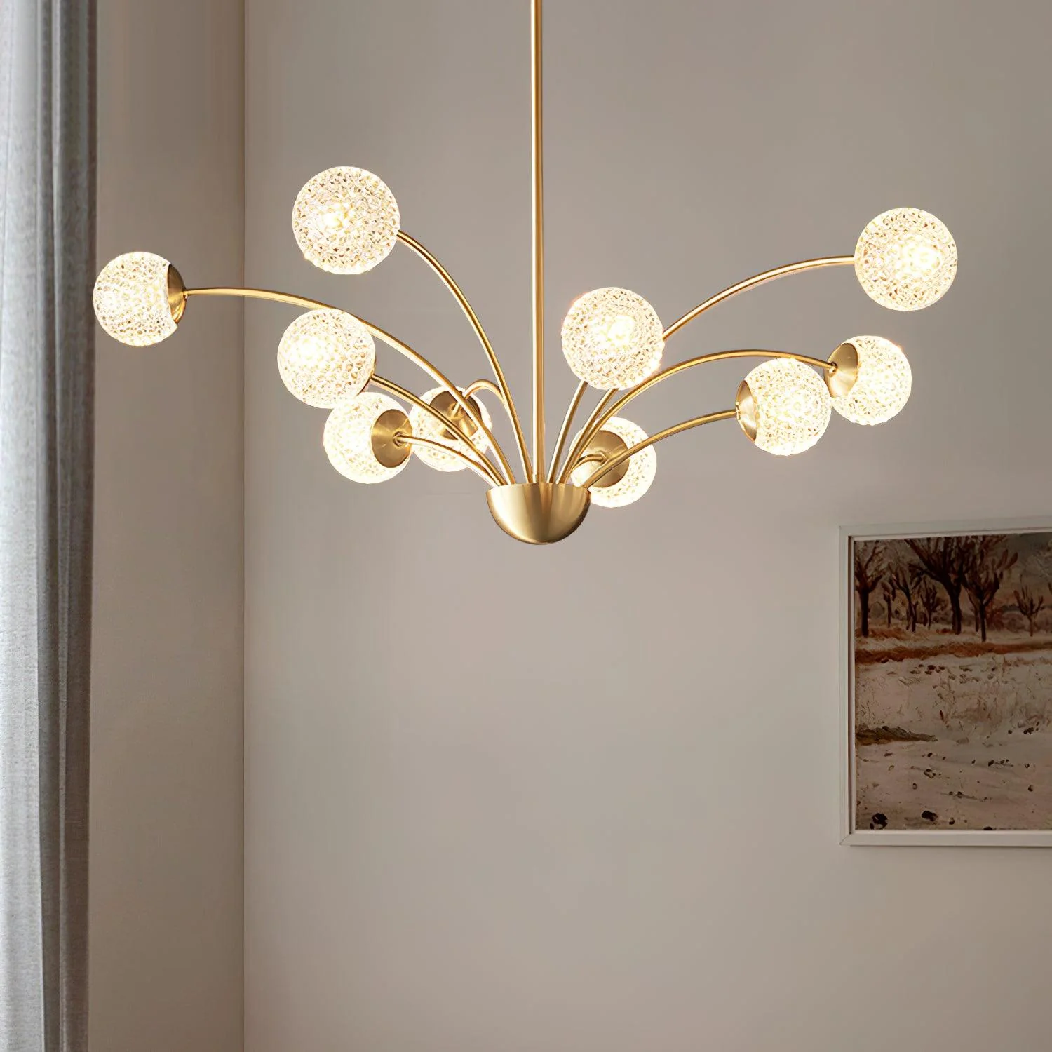 Lustra Chandelier Curved Arms Brass - Image 16