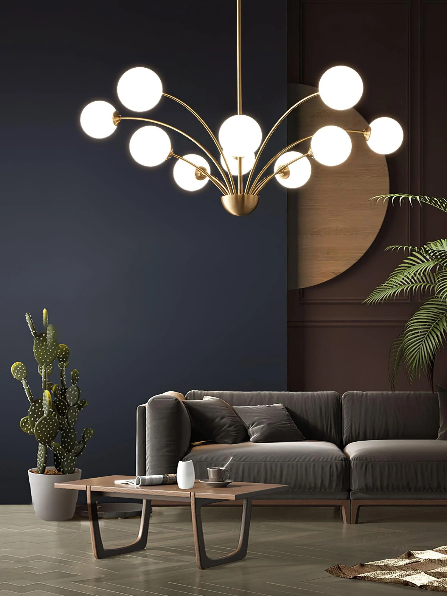 Lustra Chandelier Curved Arms Brass - Image 2