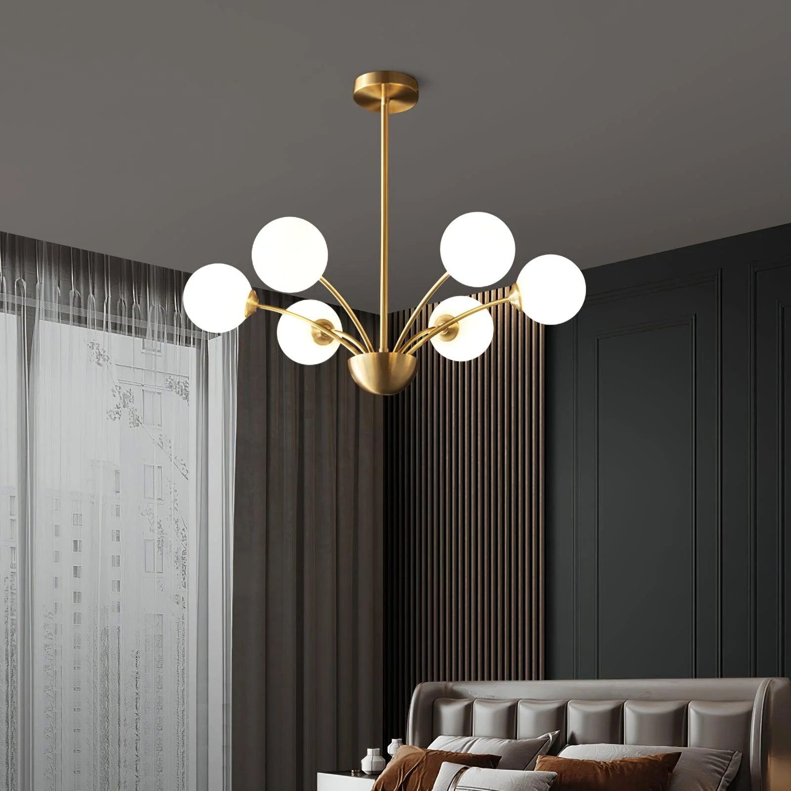 Lustra Chandelier Curved Arms Brass - Image 28