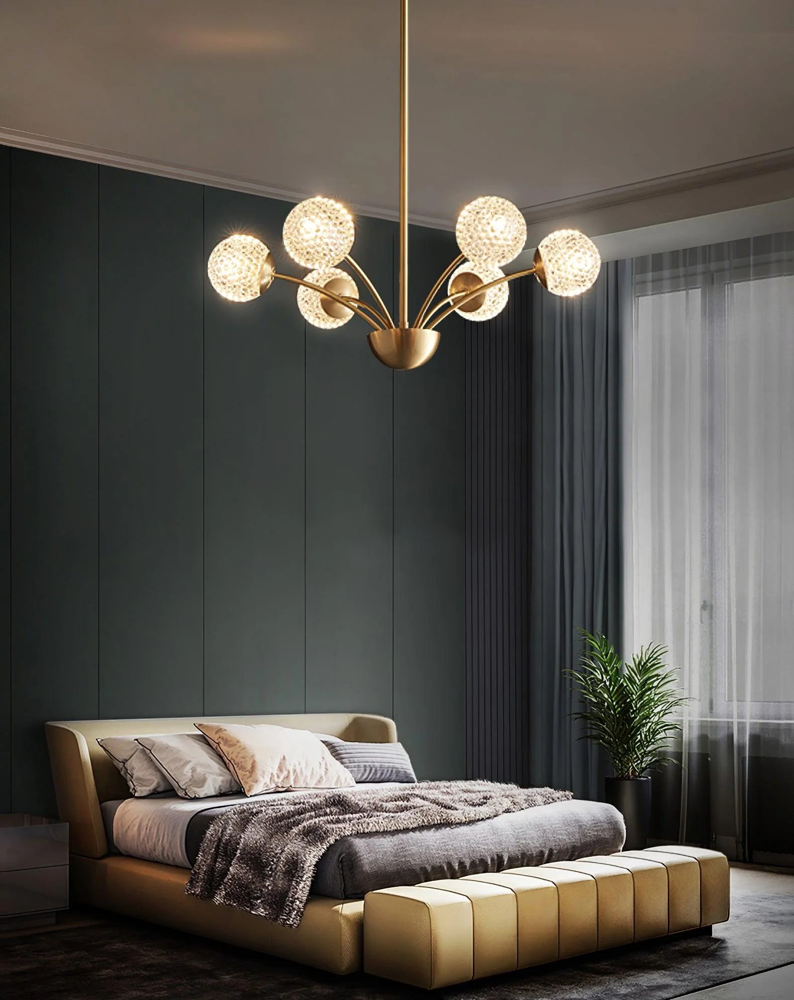 Lustra Chandelier Curved Arms Brass - Image 3
