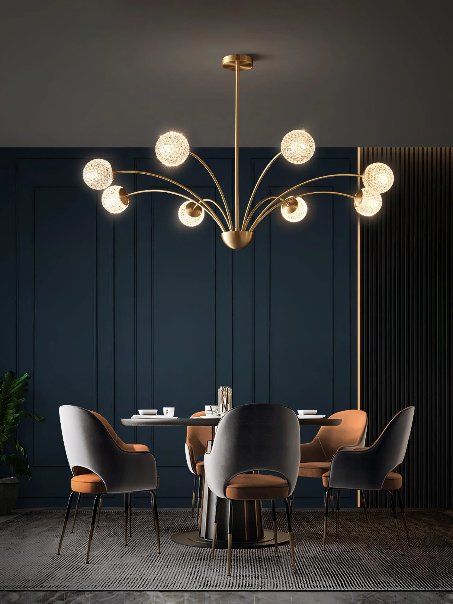 Lustra Chandelier Curved Arms Brass - Image 34