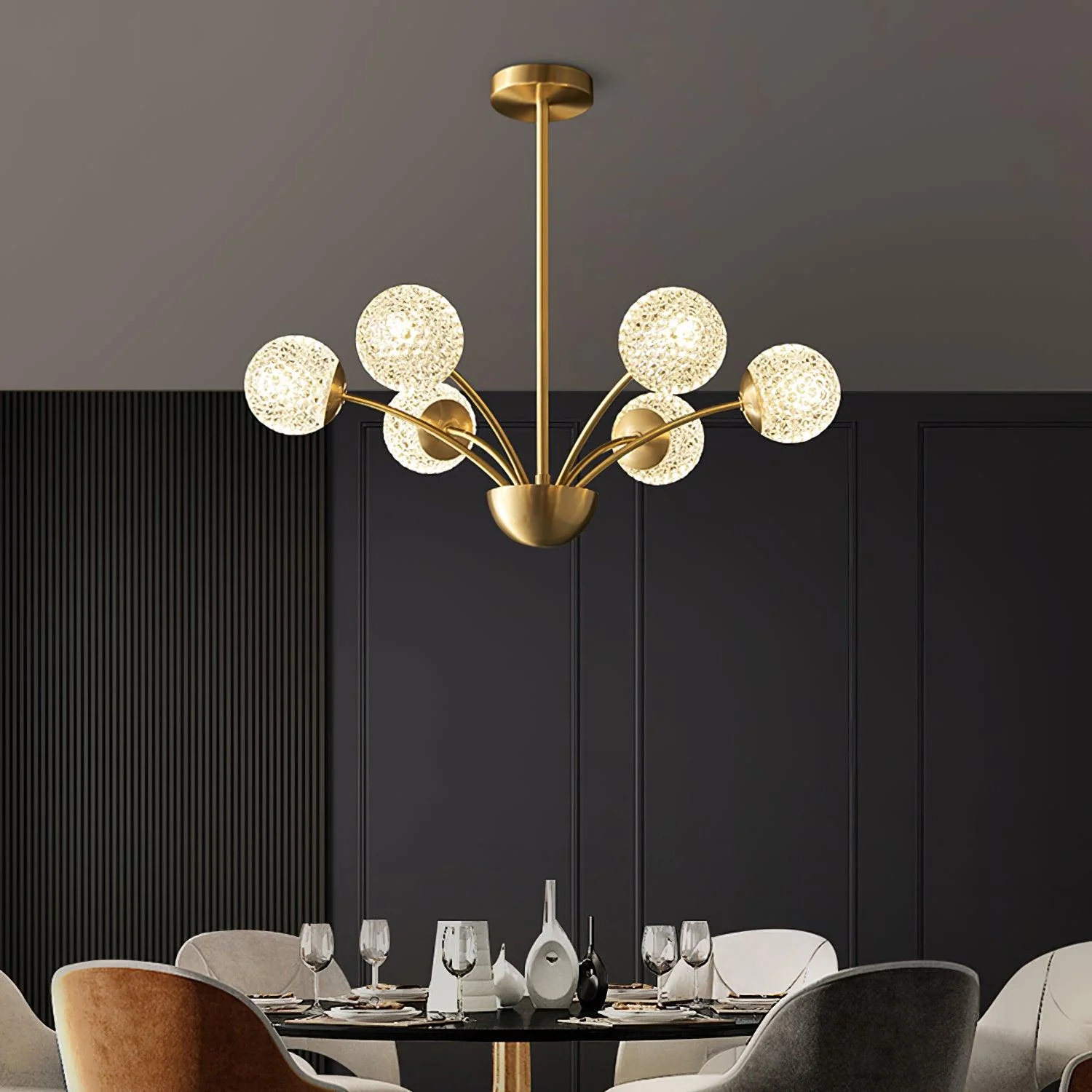 Lustra Chandelier Curved Arms Brass - Image 39
