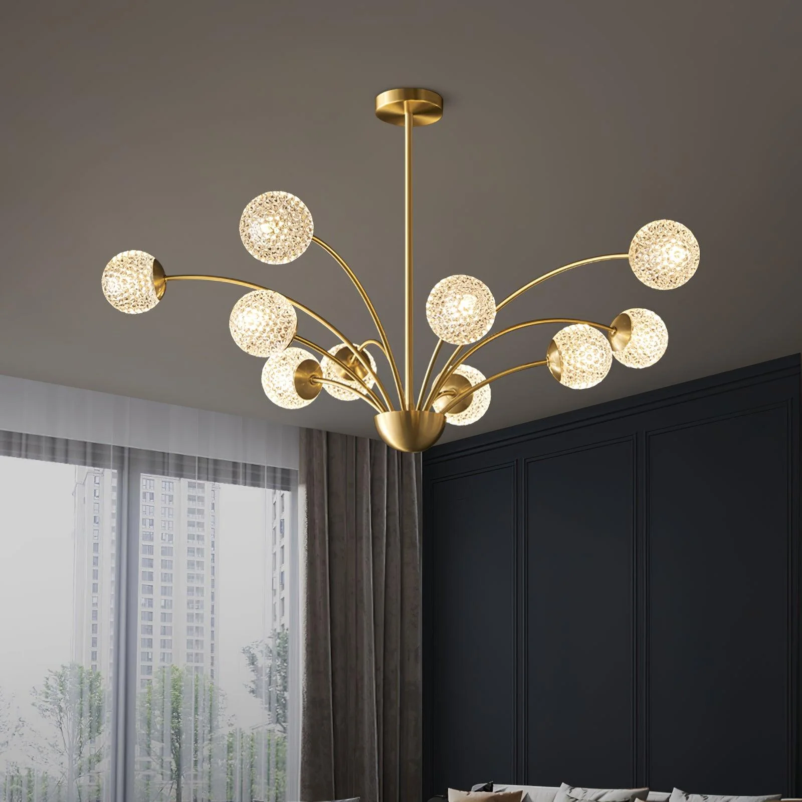 Lustra Chandelier Curved Arms Brass - Image 4