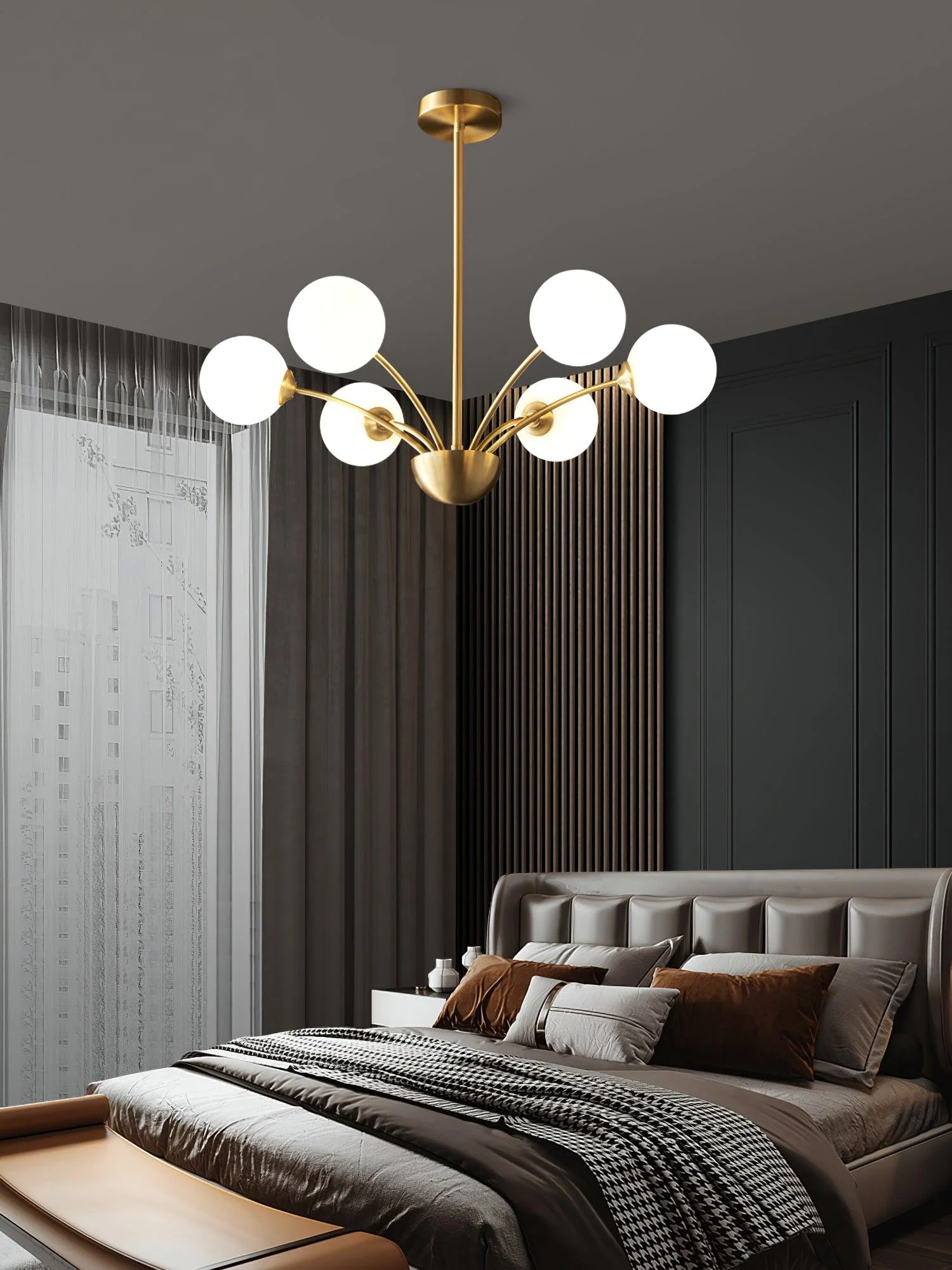 Lustra Chandelier Curved Arms Brass - Image 42