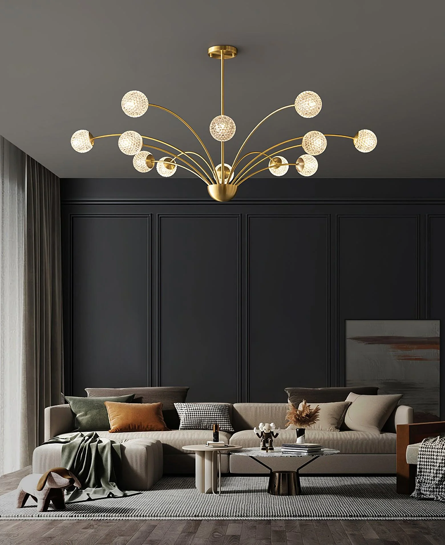 Lustra Chandelier Curved Arms Brass - Image 43