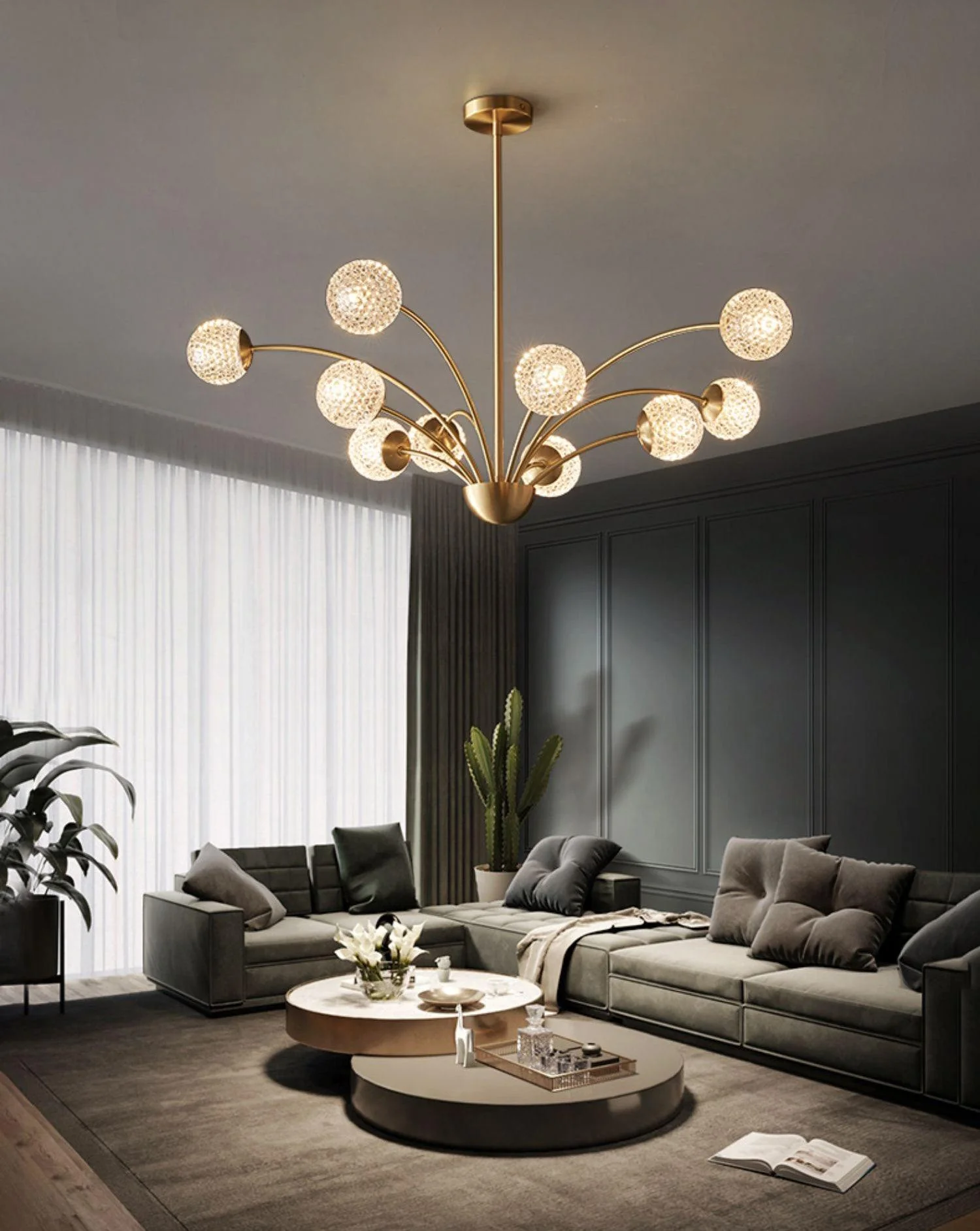 Lustra Chandelier Curved Arms Brass - Image 44