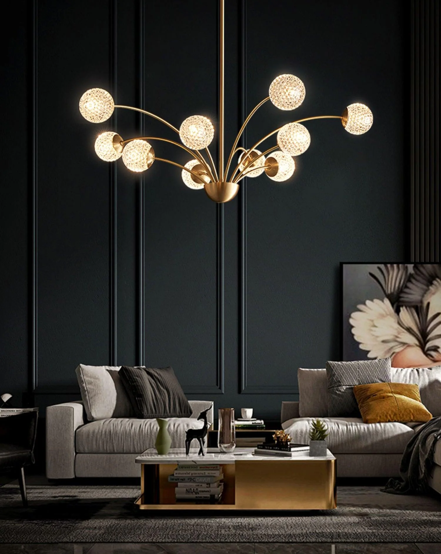 Lustra Chandelier Curved Arms Brass - Image 45