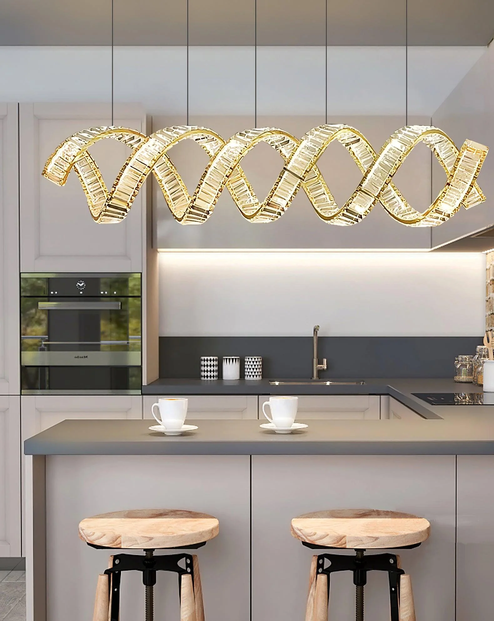 Lustra Chandelier Curved LED Crystal Luxurious - Image 2