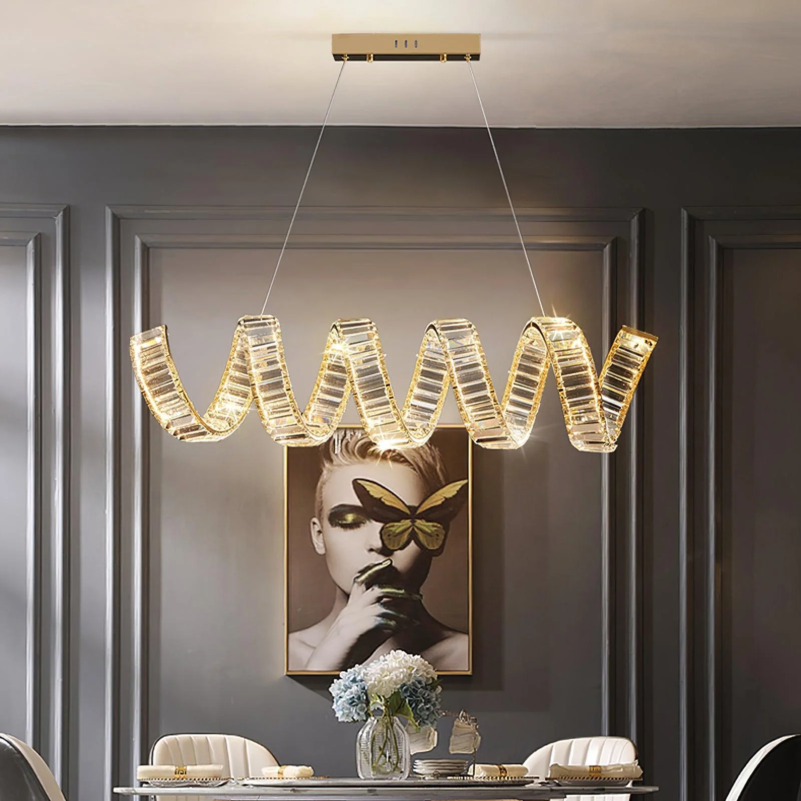 Lustra Chandelier Curved LED Crystal Luxurious - Image 24