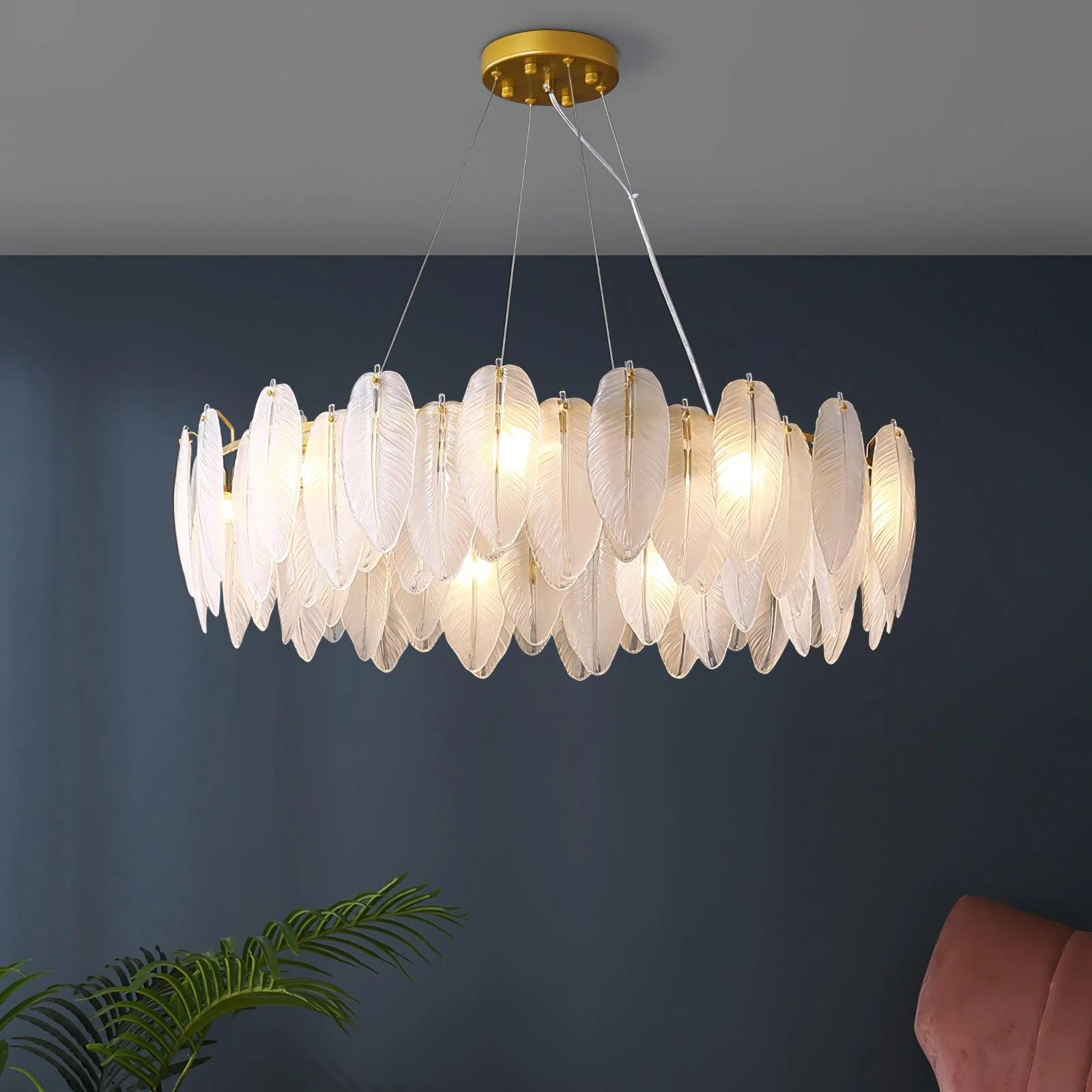 Lustra Chandelier Feather Glass Frosted Layered - Image 16