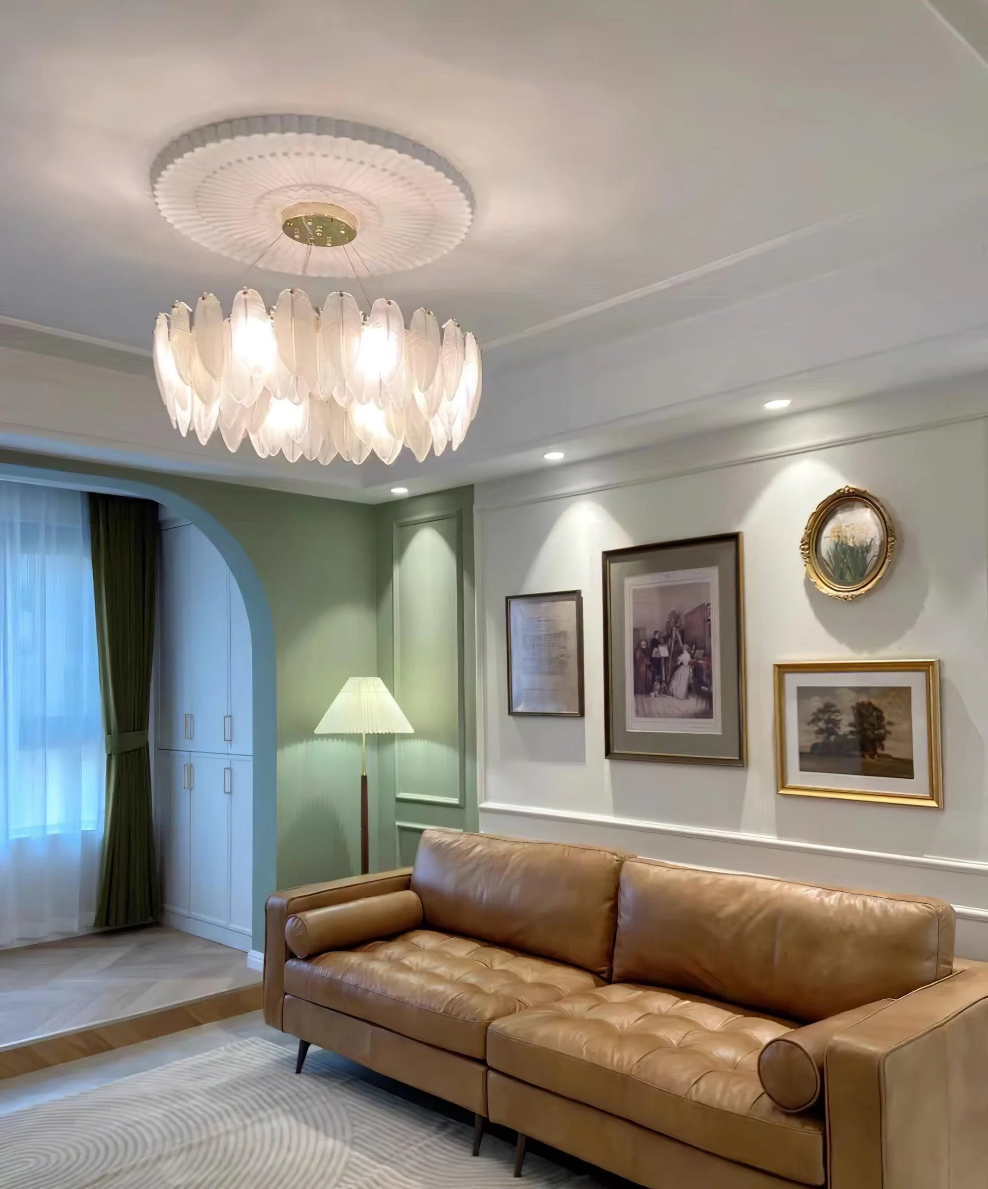 Lustra Chandelier Feather Glass Frosted Layered - Image 27